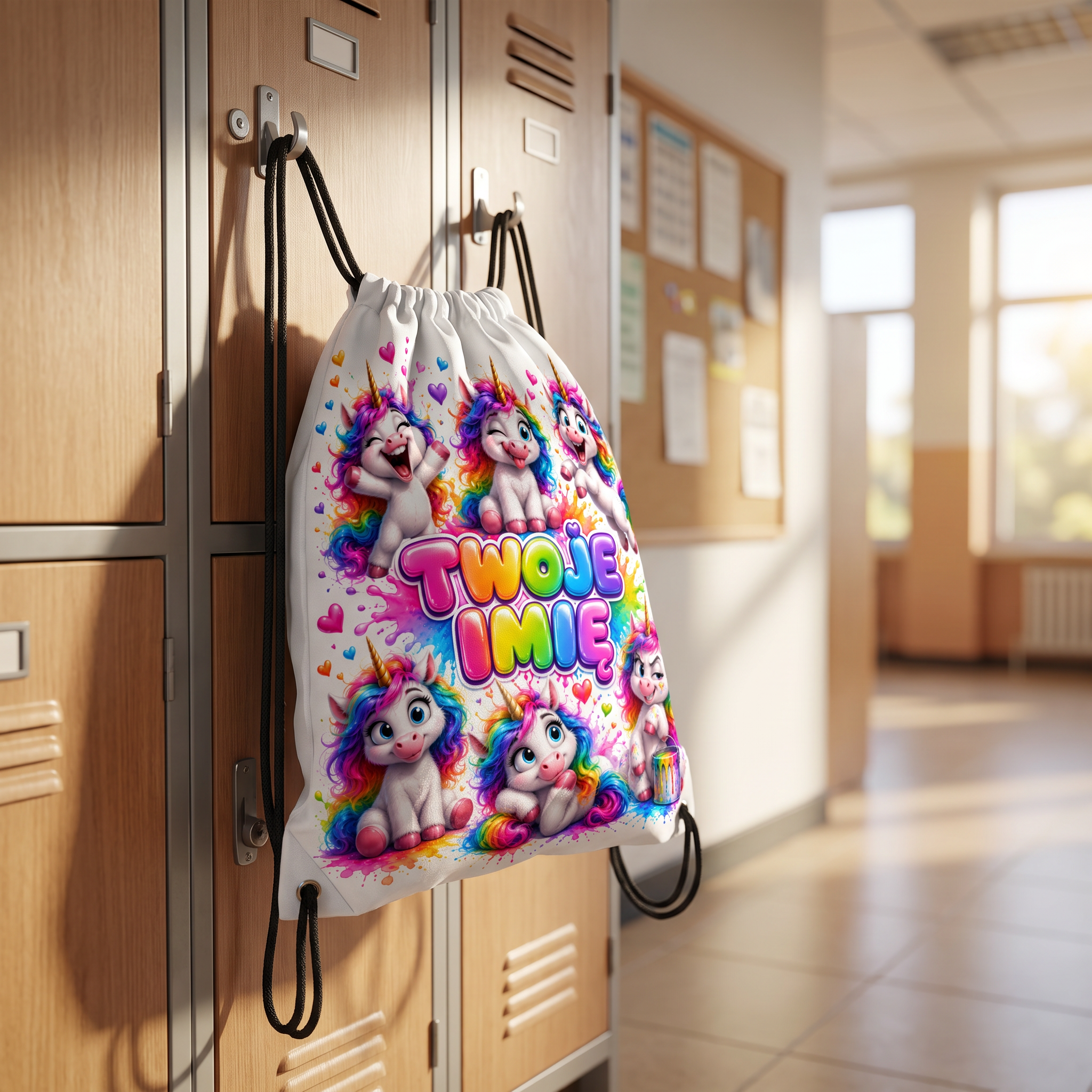 Personalizowany Worek Torba Szkolna do Szkoły na W-F z Imieniem w Jednorożce