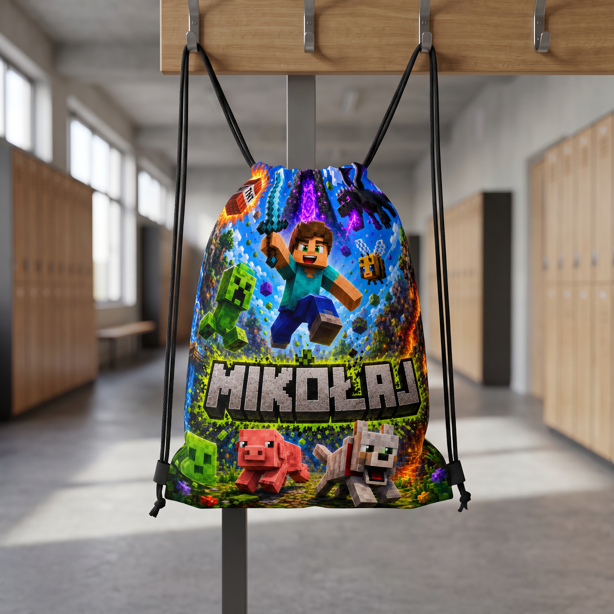 Personalizowany Worek Torba Szkolna do Szkoły na W-F z Imieniem Minecraft