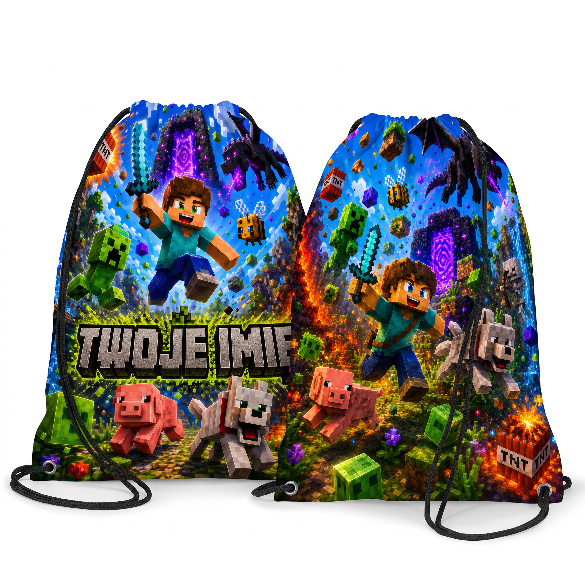 Personalizowany Worek Torba Szkolna do Szkoły na W-F z Imieniem Minecraft