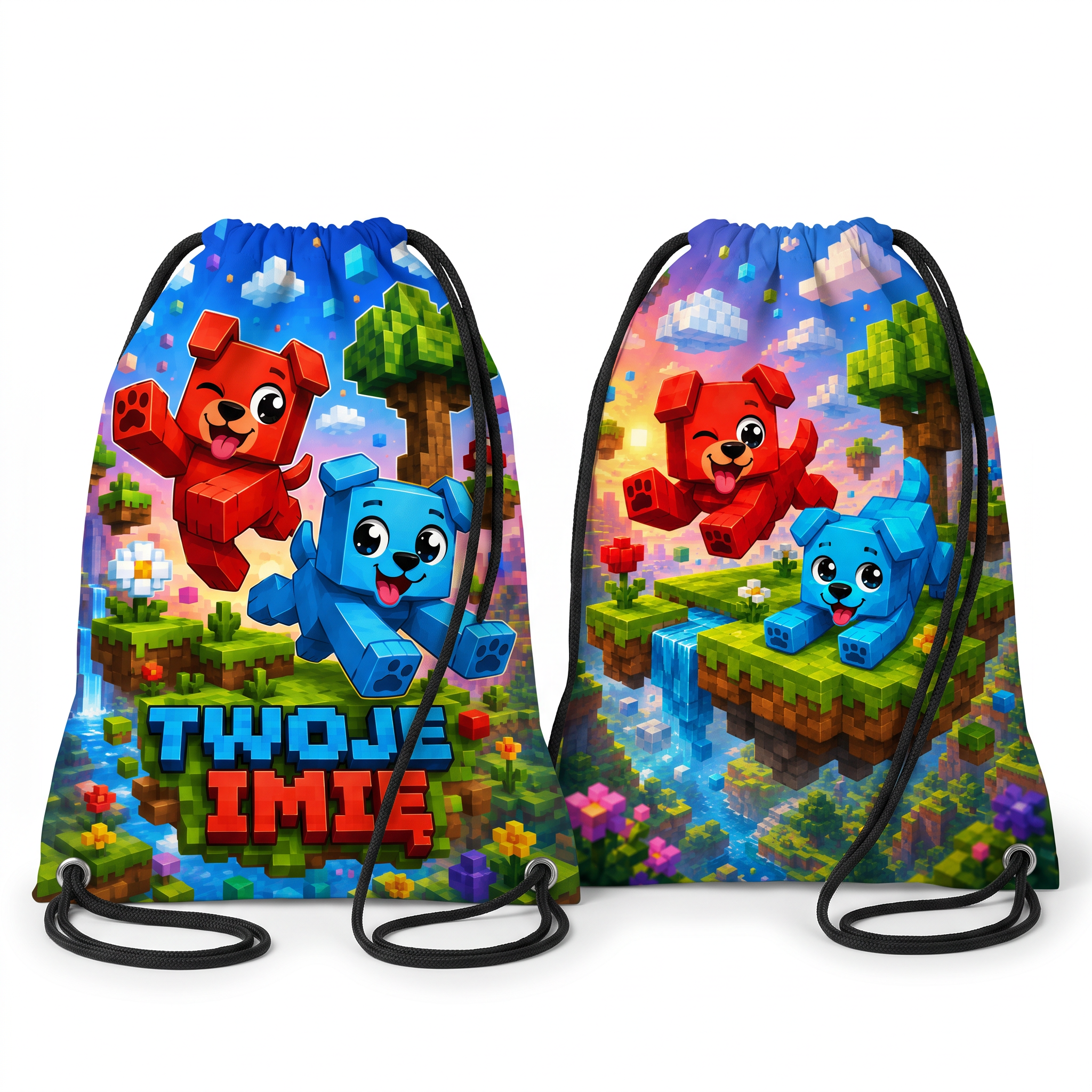 Personalizowany Worek Torba Szkolna do Szkoły na W-F z Imieniem Minecraft Pieski