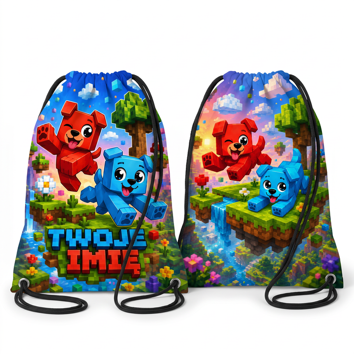 Personalizowany Worek Torba Szkolna do Szkoły na W-F z Imieniem Minecraft Pieski