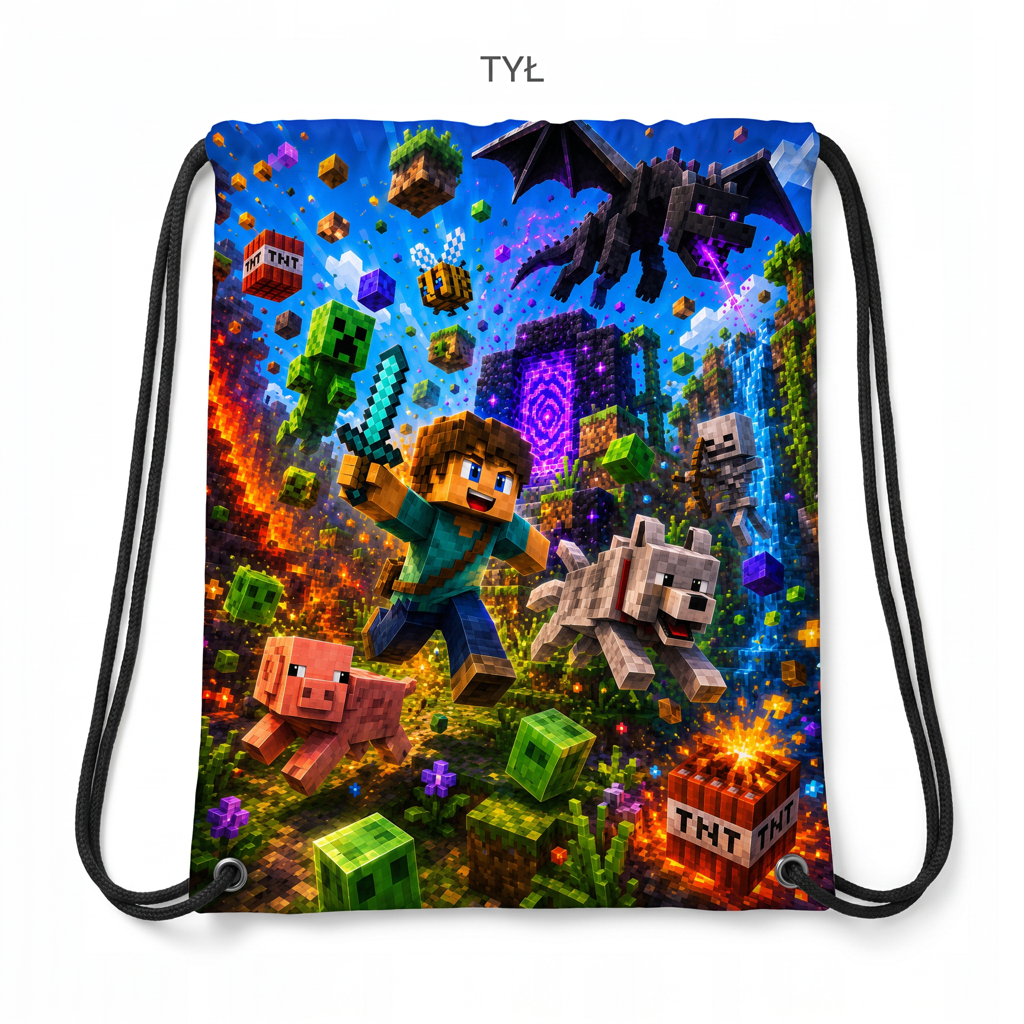 Personalizowany Worek Torba Szkolna do Szkoły na W-F z Imieniem Minecraft