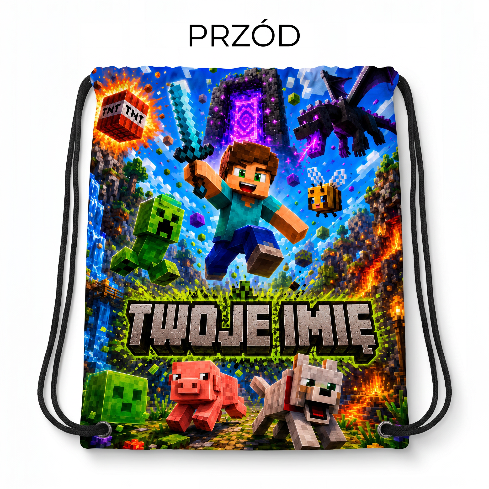 Personalizowany Worek Torba Szkolna do Szkoły na W-F z Imieniem Minecraft Drugie zdjęcie produktu