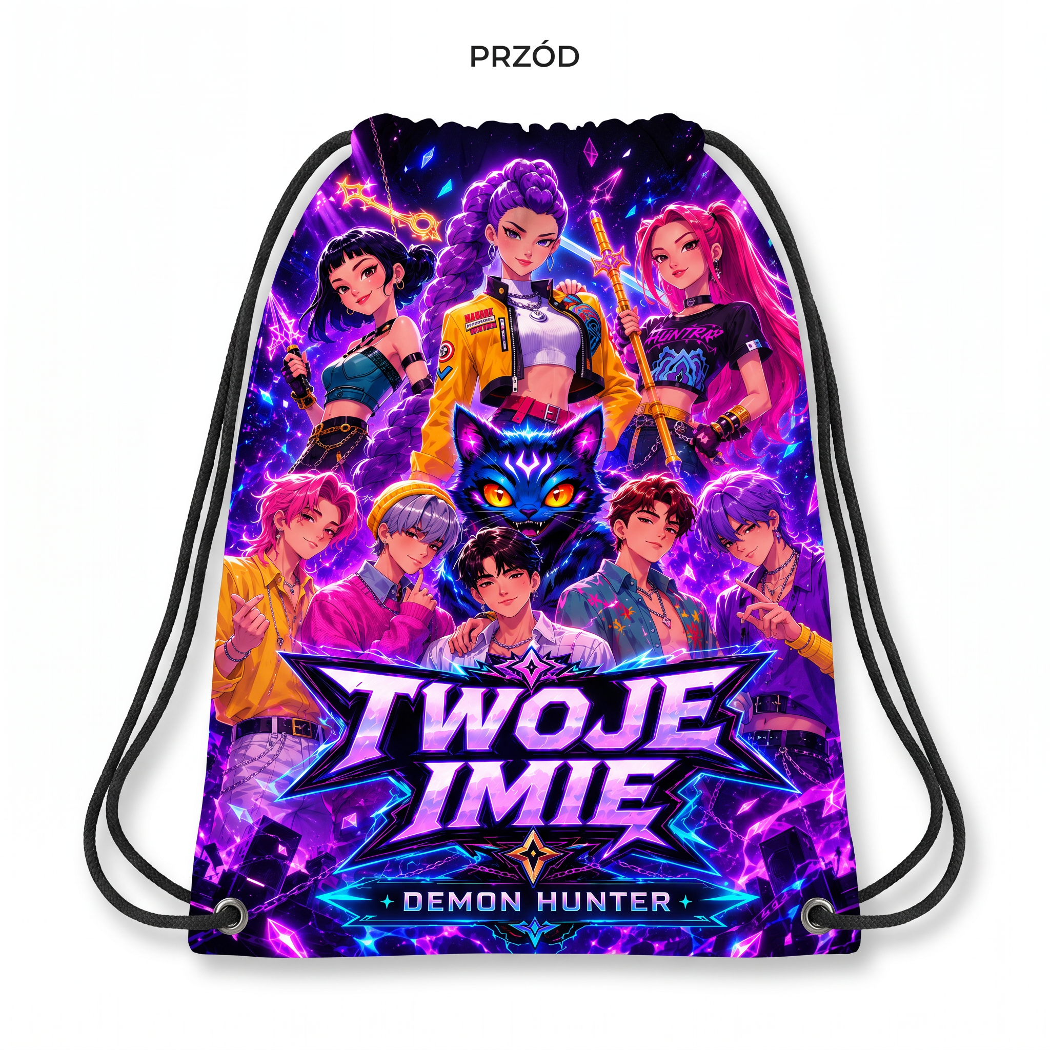 Personalizowany Worek Torba Szkolna do Szkoły na W-F z Imieniem K-Popowe Łowczynie Drugie zdjęcie produktu
