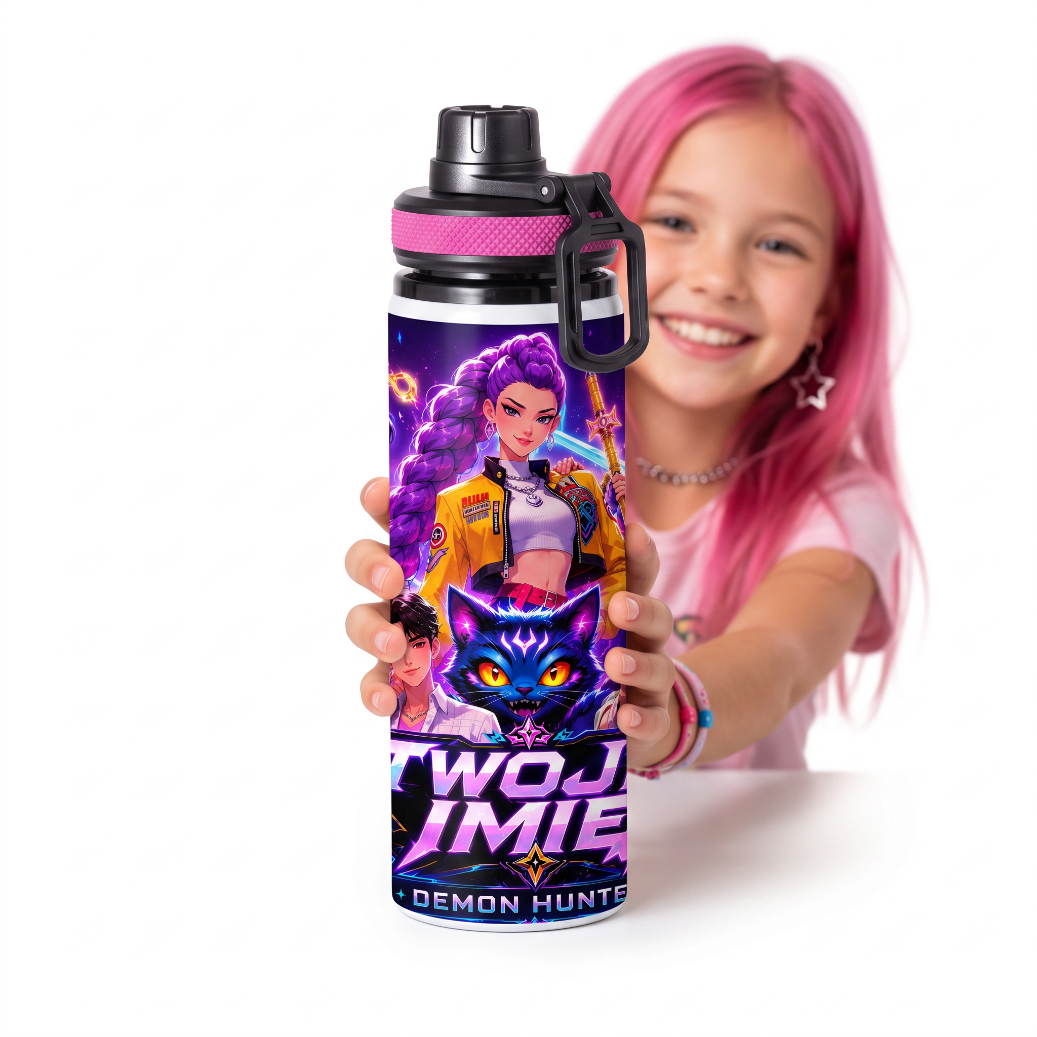 Personalizowany Bidon, Aluminiowa Butelka Dla Dzieci z Dowolnym Imieniem Dziecka - 850ml K-Popowe Łowczynie Demonów Drugie zdjęcie produktu
