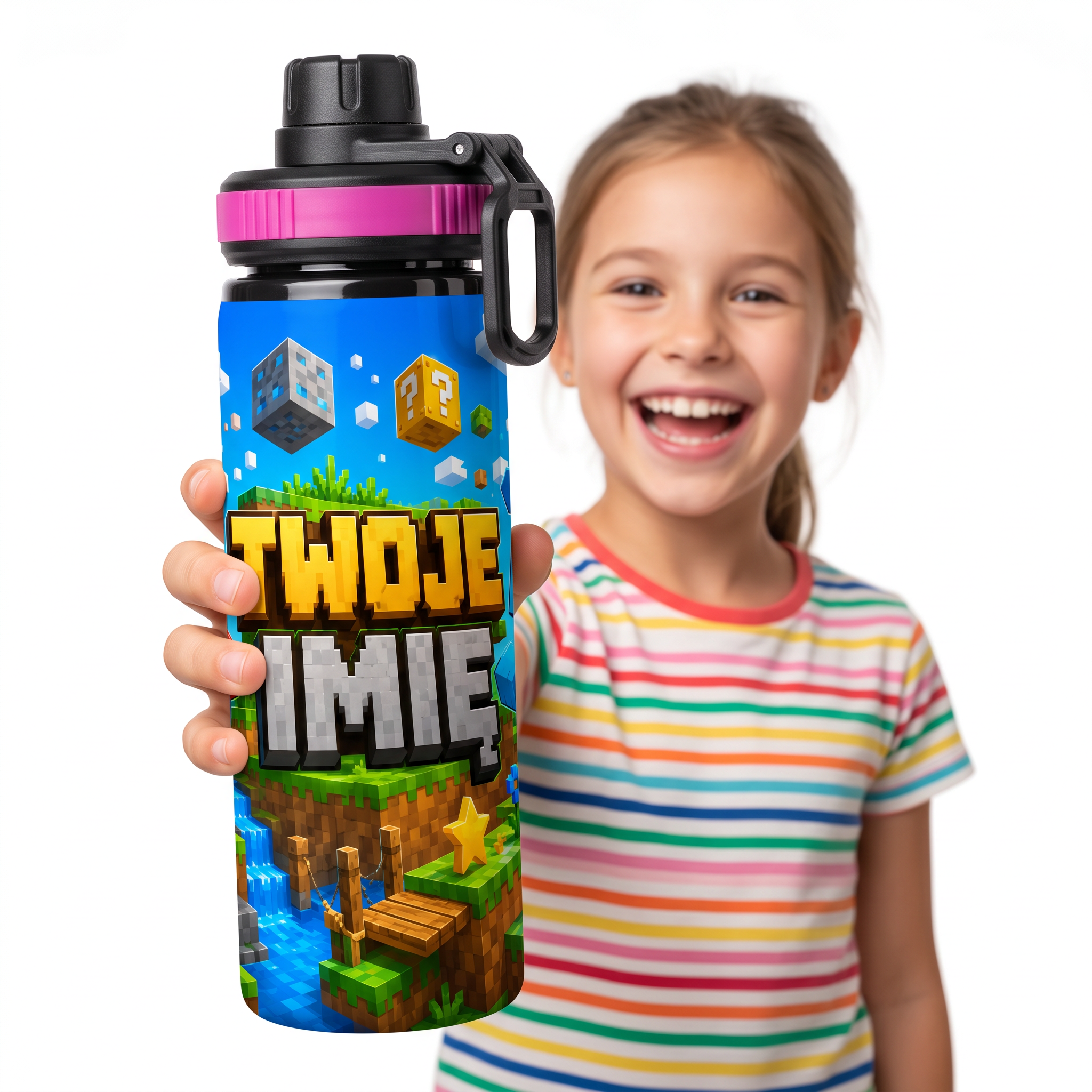 Personalizowany Bidon, Aluminiowa Butelka Dla Dzieci z Dowolnym Imieniem Dziecka - 850ml PIESKI MINECRAFT