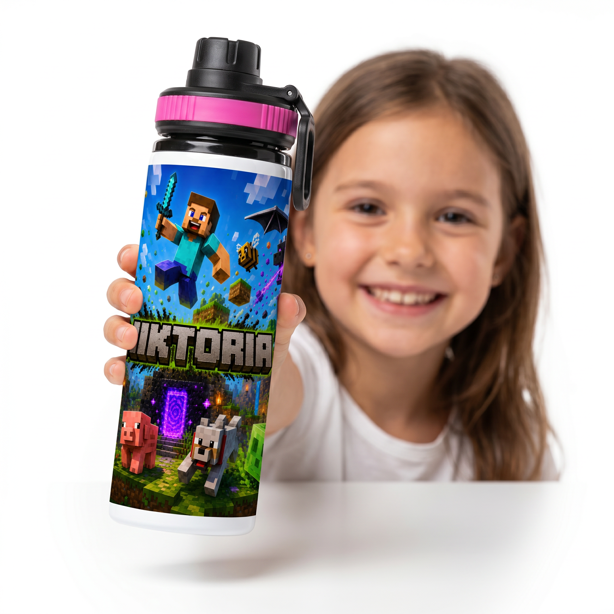 Personalizowany Bidon, Aluminiowa Butelka Dla Dzieci z Dowolnym Imieniem Dziecka - 850ml MINECRAFT