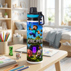 Personalizowany Bidon, Aluminiowa Butelka Dla Dzieci z Dowolnym Imieniem Dziecka - MINECRAFT