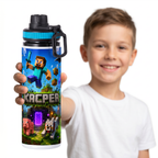 Personalizowany Bidon, Aluminiowa Butelka Dla Dzieci z Dowolnym Imieniem Dziecka - MINECRAFT