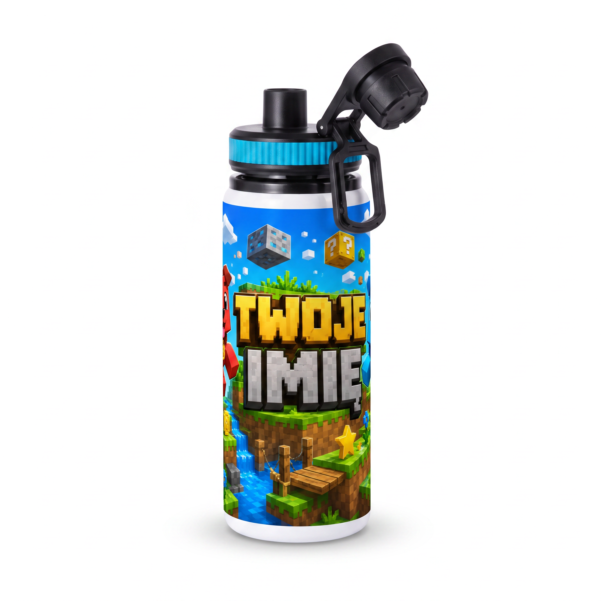 Personalizowany Bidon, Aluminiowa Butelka Dla Dzieci z Dowolnym Imieniem Dziecka - 850ml PIESKI MINECRAFT