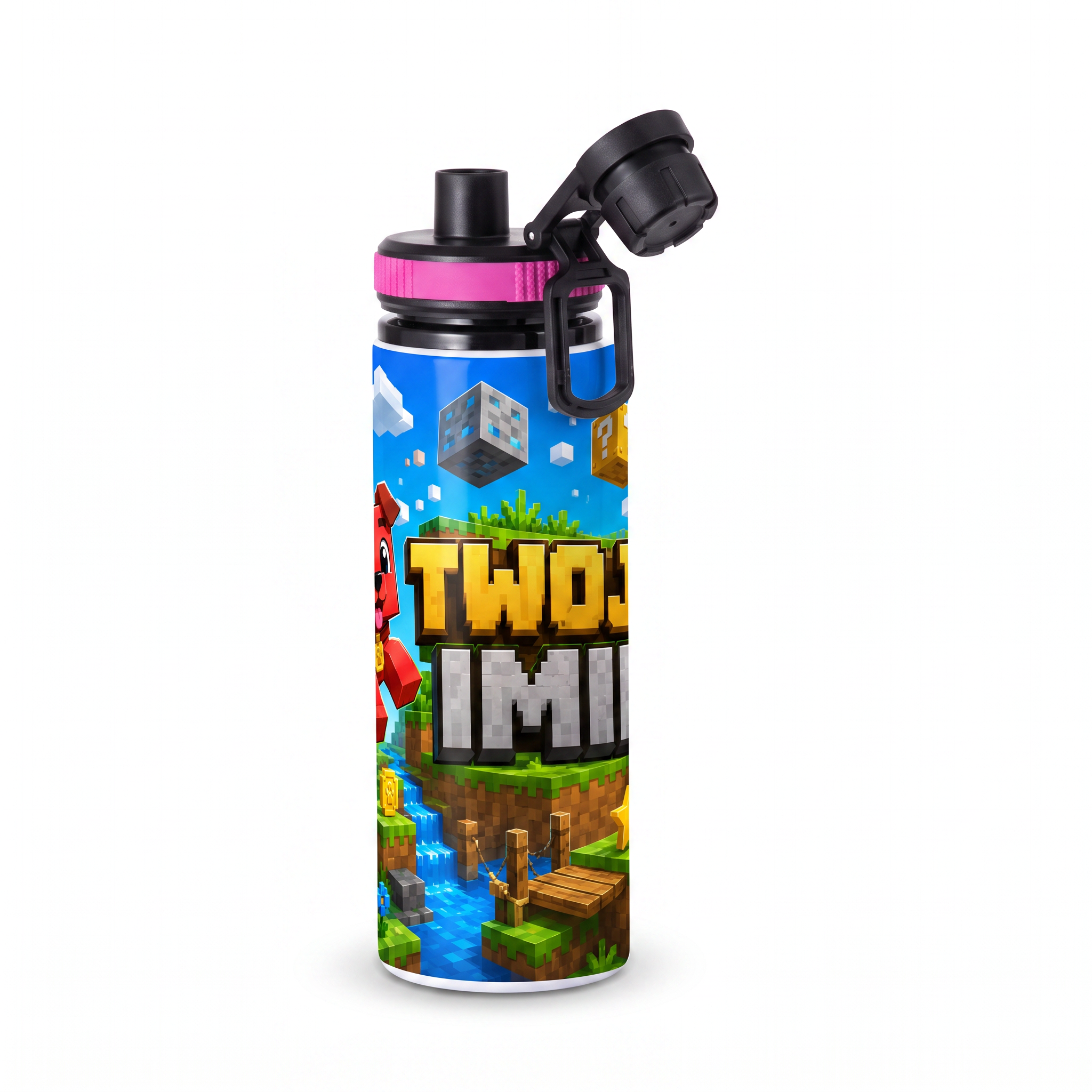 Personalizowany Bidon, Aluminiowa Butelka Dla Dzieci z Dowolnym Imieniem Dziecka - 850ml PIESKI MINECRAFT