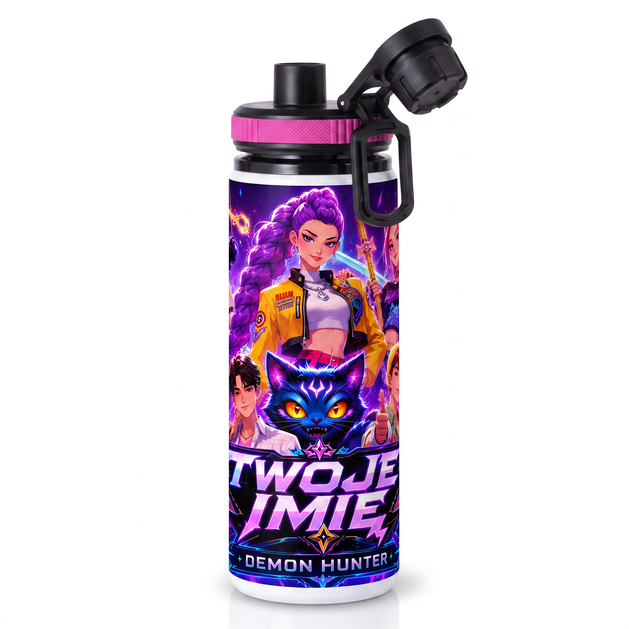 Personalizowany Bidon, Aluminiowa Butelka Dla Dzieci z Dowolnym Imieniem Dziecka - 850ml K-Popowe Łowczynie Demonów