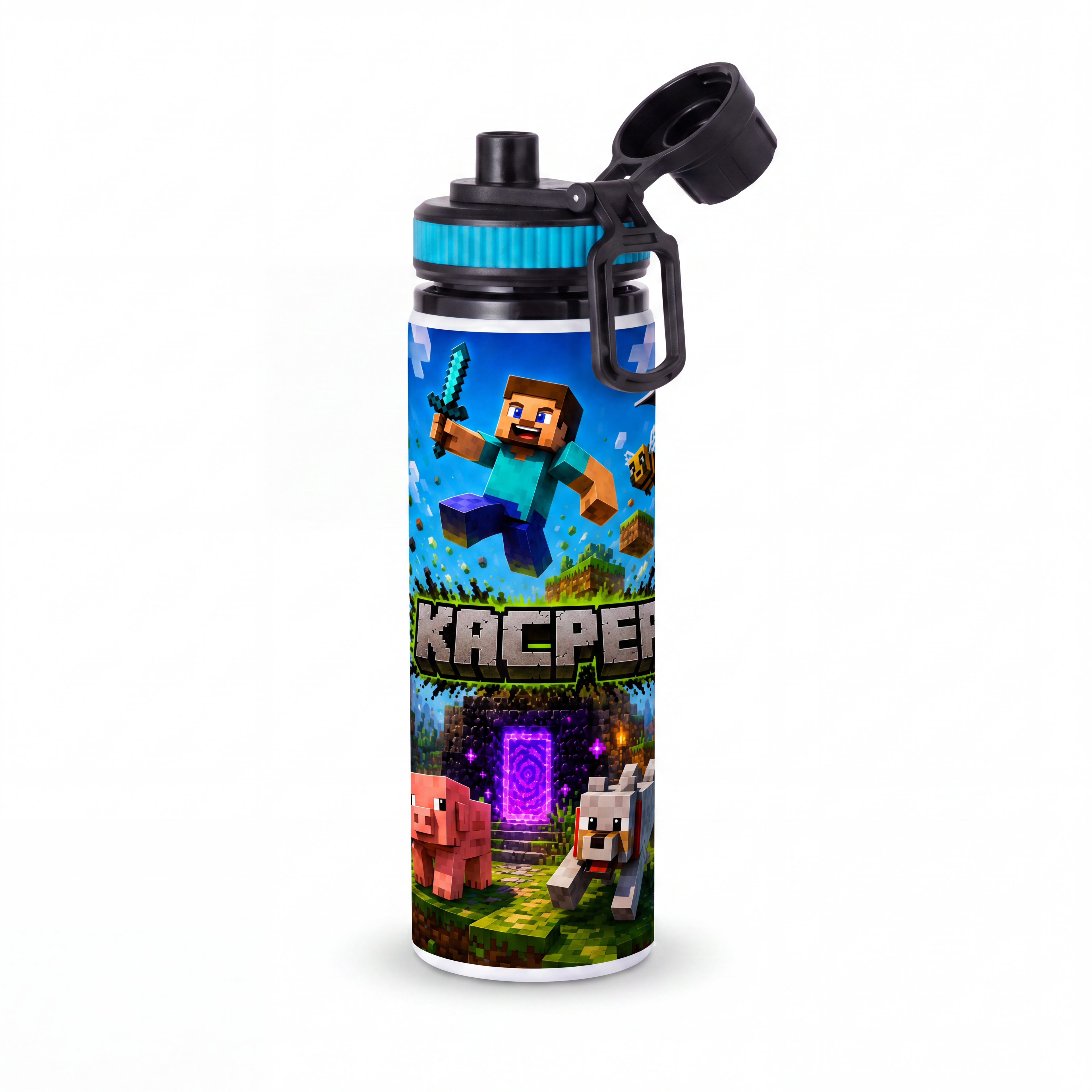 Personalizowany Bidon, Aluminiowa Butelka Dla Dzieci z Dowolnym Imieniem Dziecka - MINECRAFT