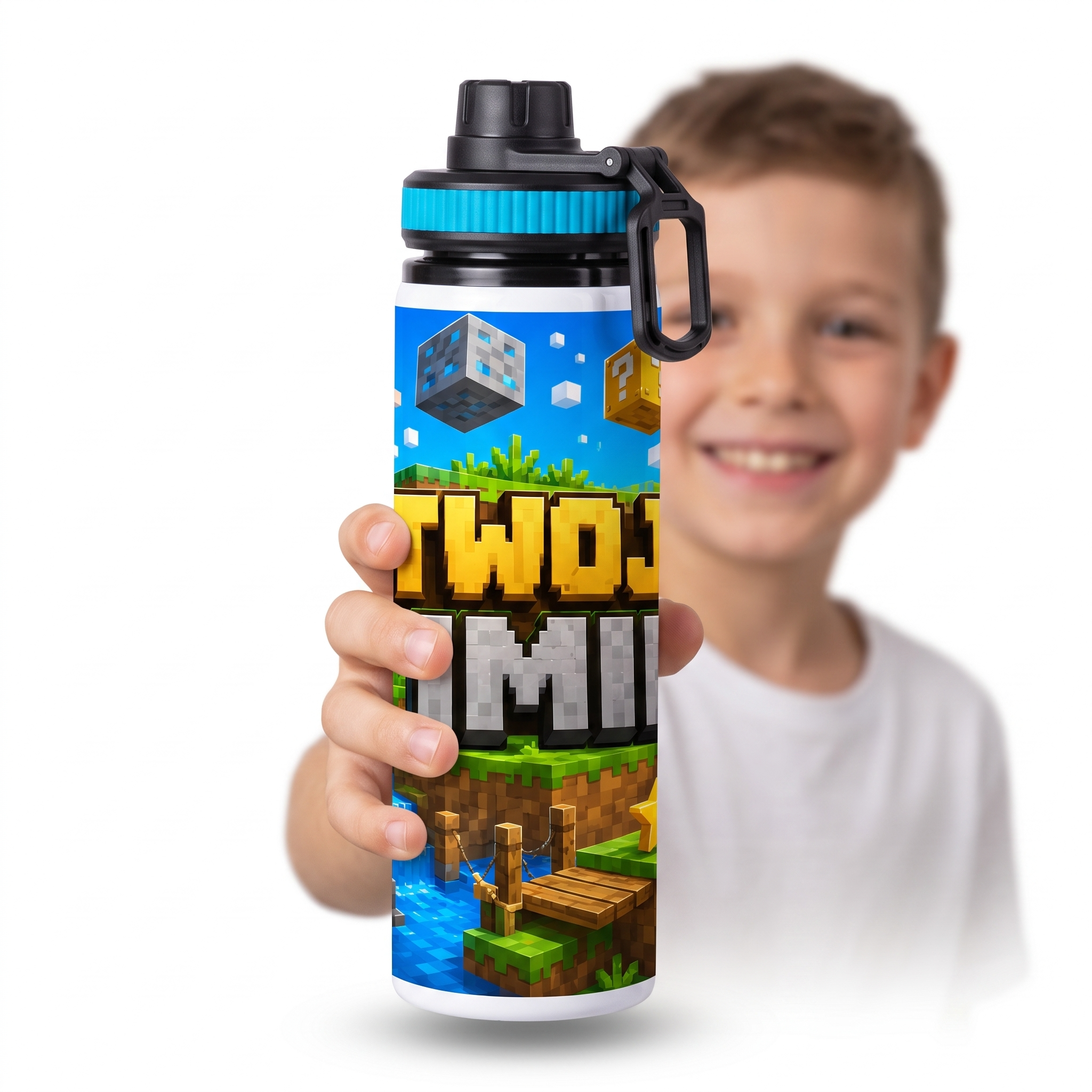 Personalizowany Bidon, Aluminiowa Butelka Dla Dzieci z Dowolnym Imieniem Dziecka - 850ml PIESKI MINECRAFT