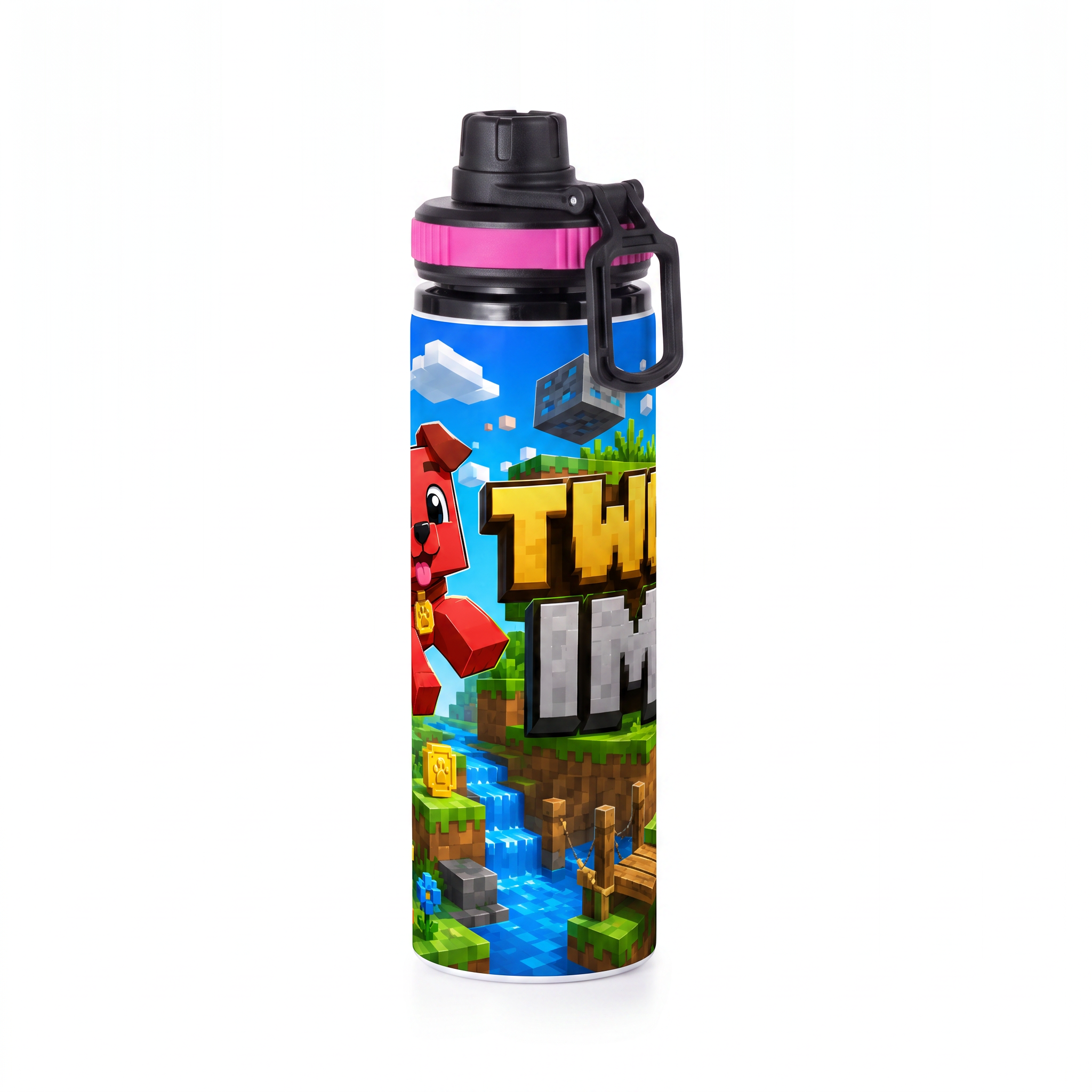 Personalizowany Bidon, Aluminiowa Butelka Dla Dzieci z Dowolnym Imieniem Dziecka - 850ml PIESKI MINECRAFT