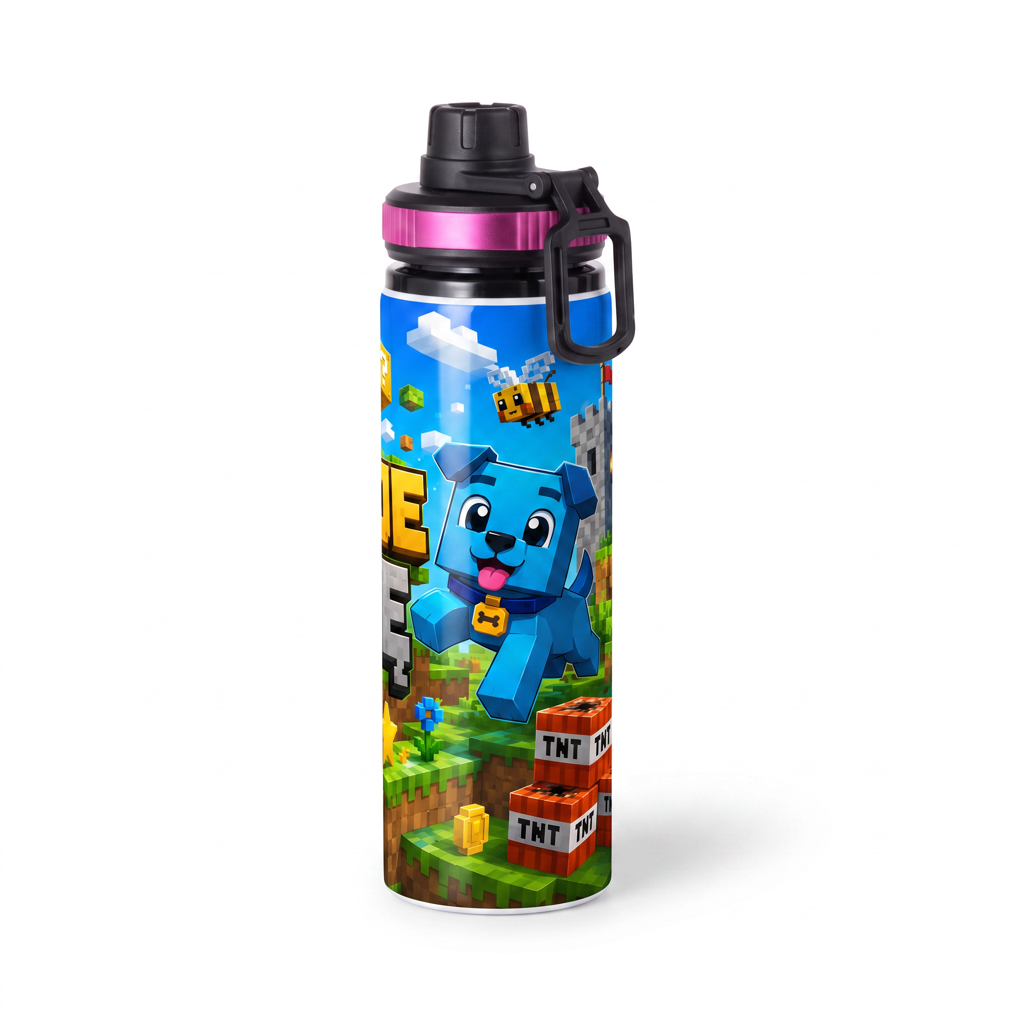 Personalizowany Bidon, Aluminiowa Butelka Dla Dzieci z Dowolnym Imieniem Dziecka - 850ml PIESKI MINECRAFT
