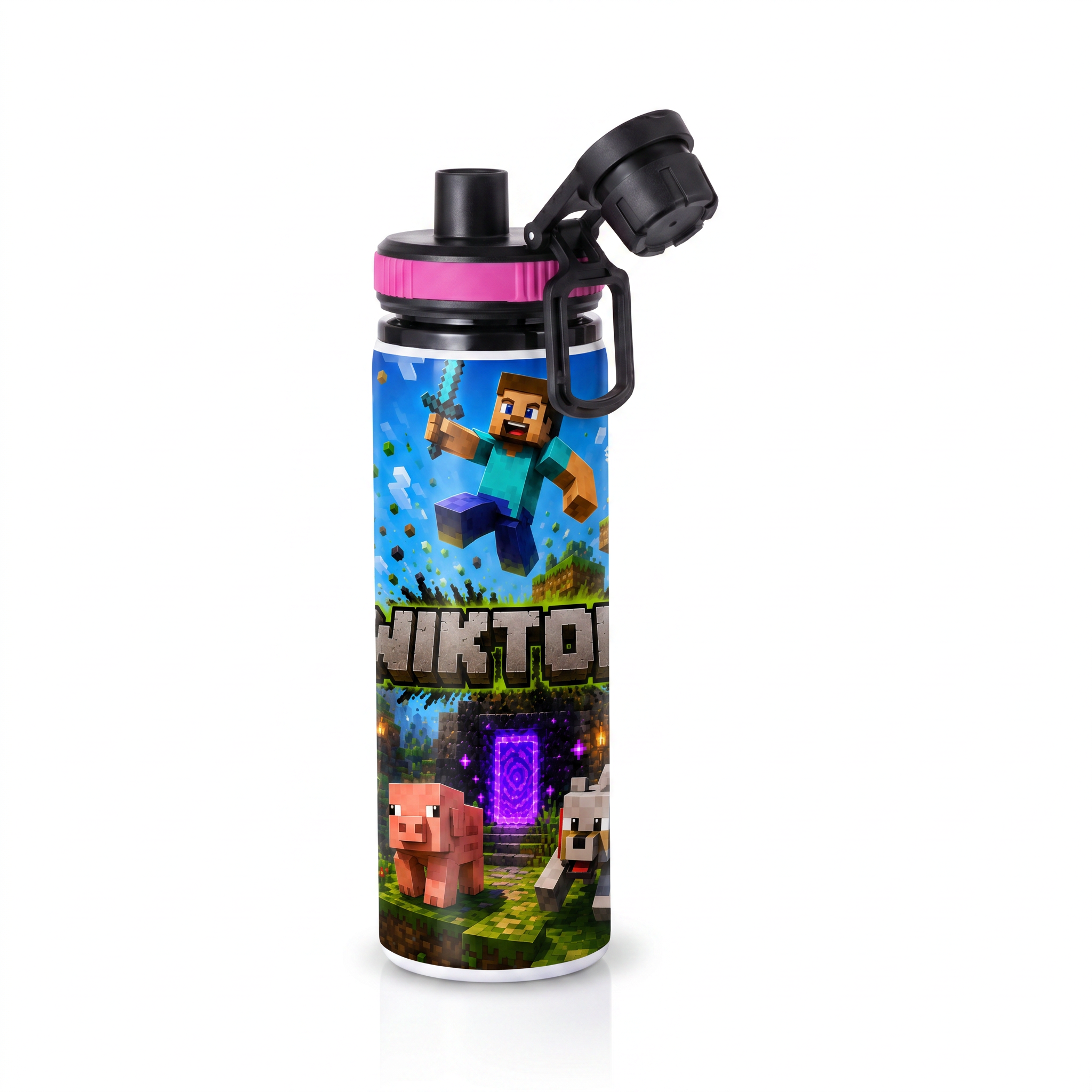Personalizowany Bidon, Aluminiowa Butelka Dla Dzieci z Dowolnym Imieniem Dziecka - 850ml MINECRAFT