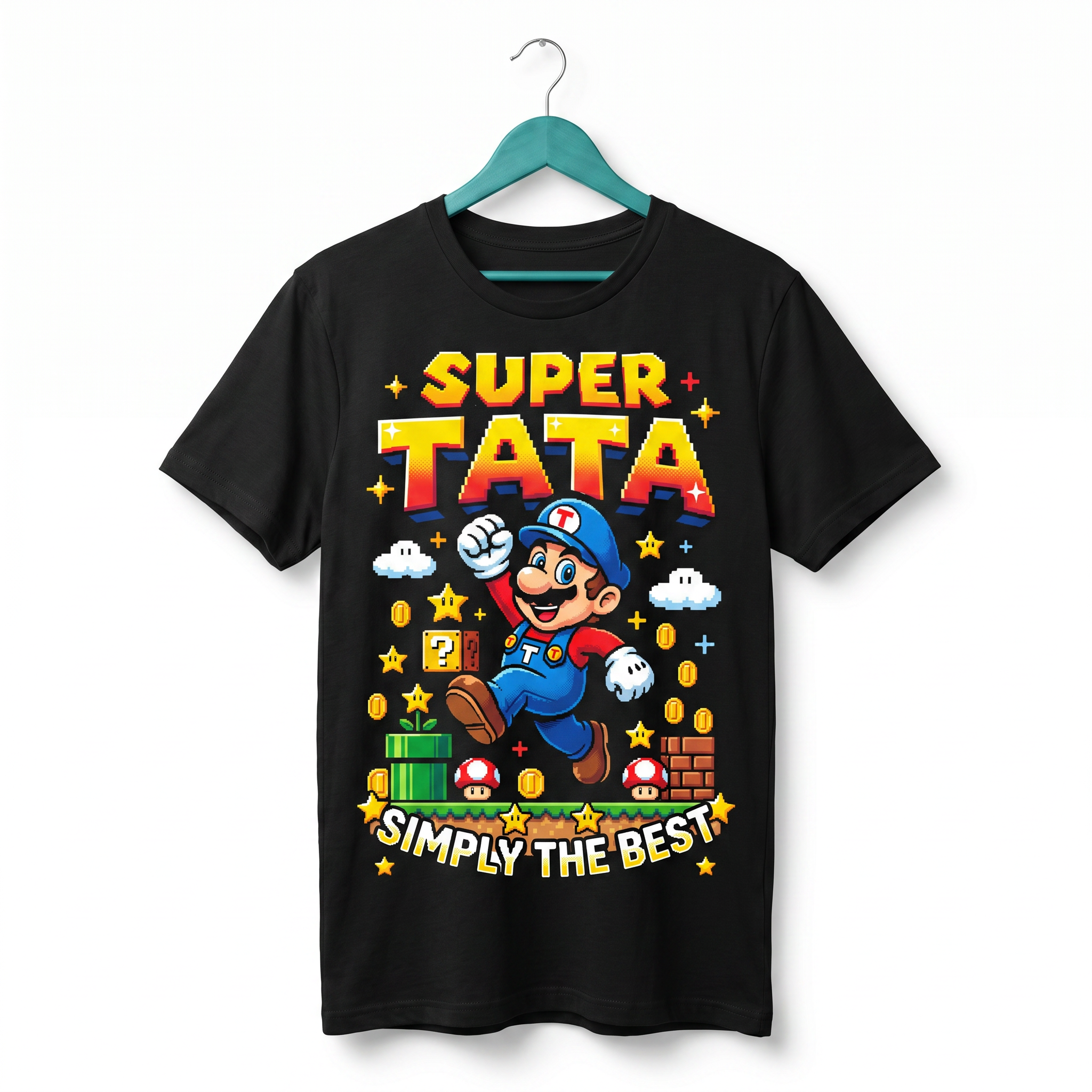 Koszulka Męska T-Shirt Prezent Dla Taty SUPER TATA Super Mario Biała lub Czarna