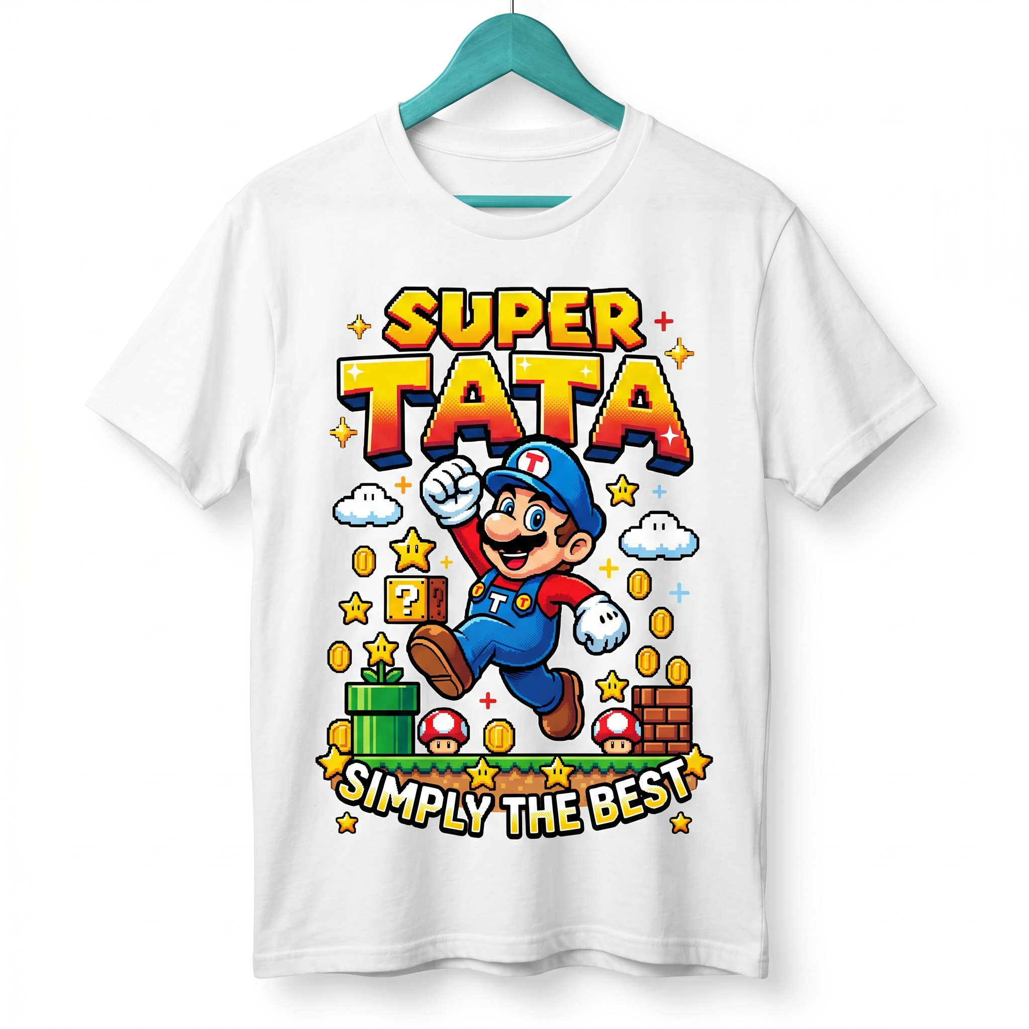 Koszulka Męska T-Shirt Prezent Dla Taty SUPER TATA Super Mario Biała lub Czarna