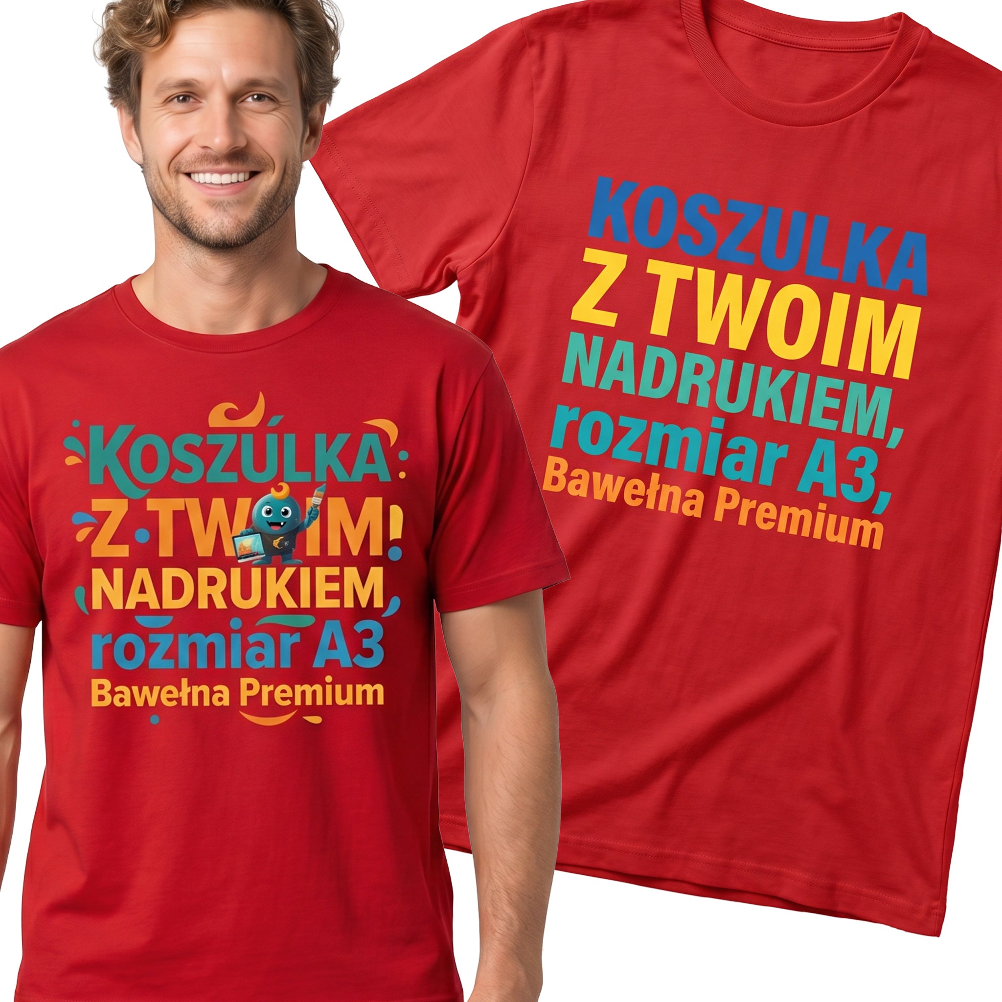 Koszulka Dla Dorosłych z Własnym Nadrukiem , T-Shirt 190g - Jakość Premium - Pełen Kolor