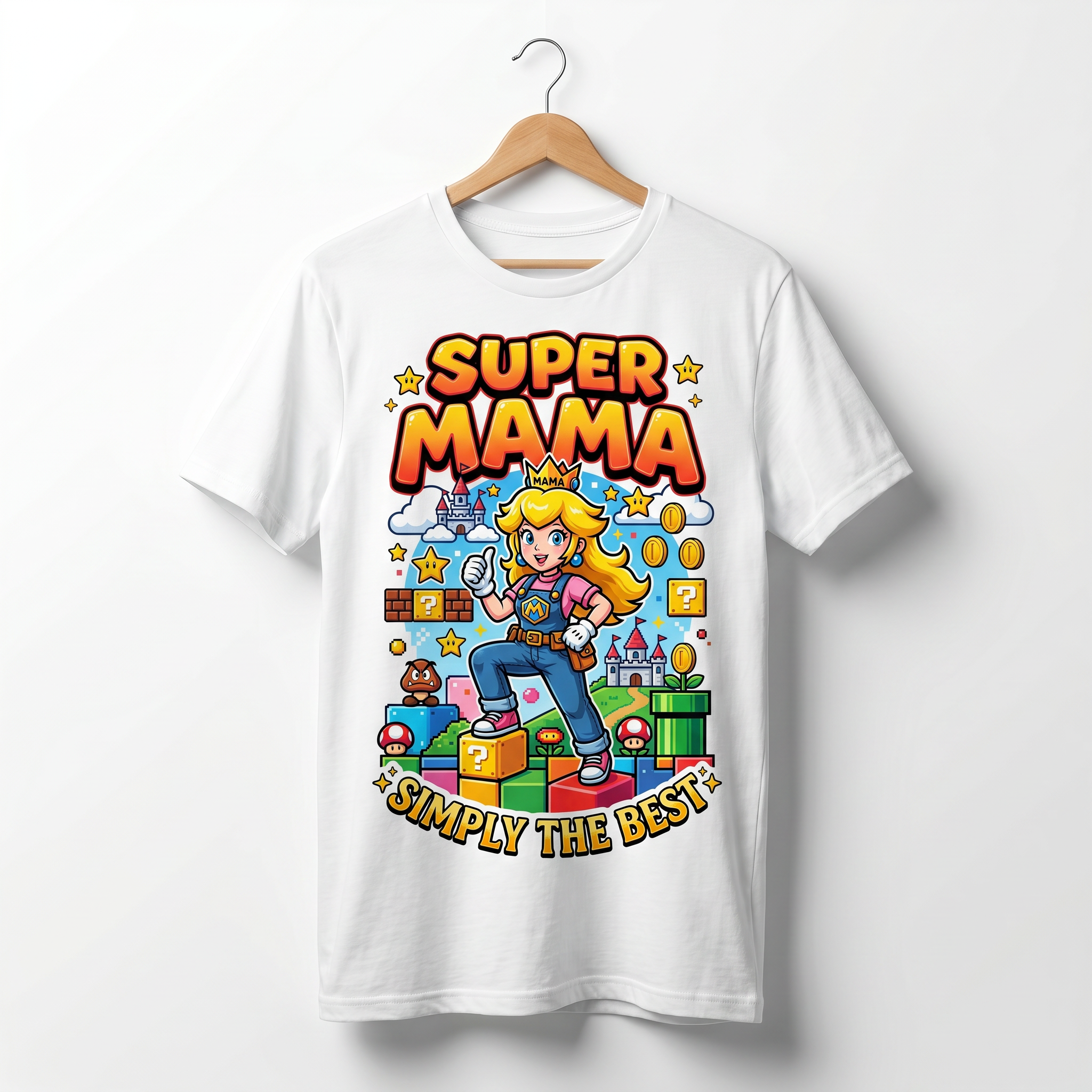 Koszulka Damska T-Shirt Prezent Dla Mamy SUPER MAMA Super Mario Biała lub Czarna