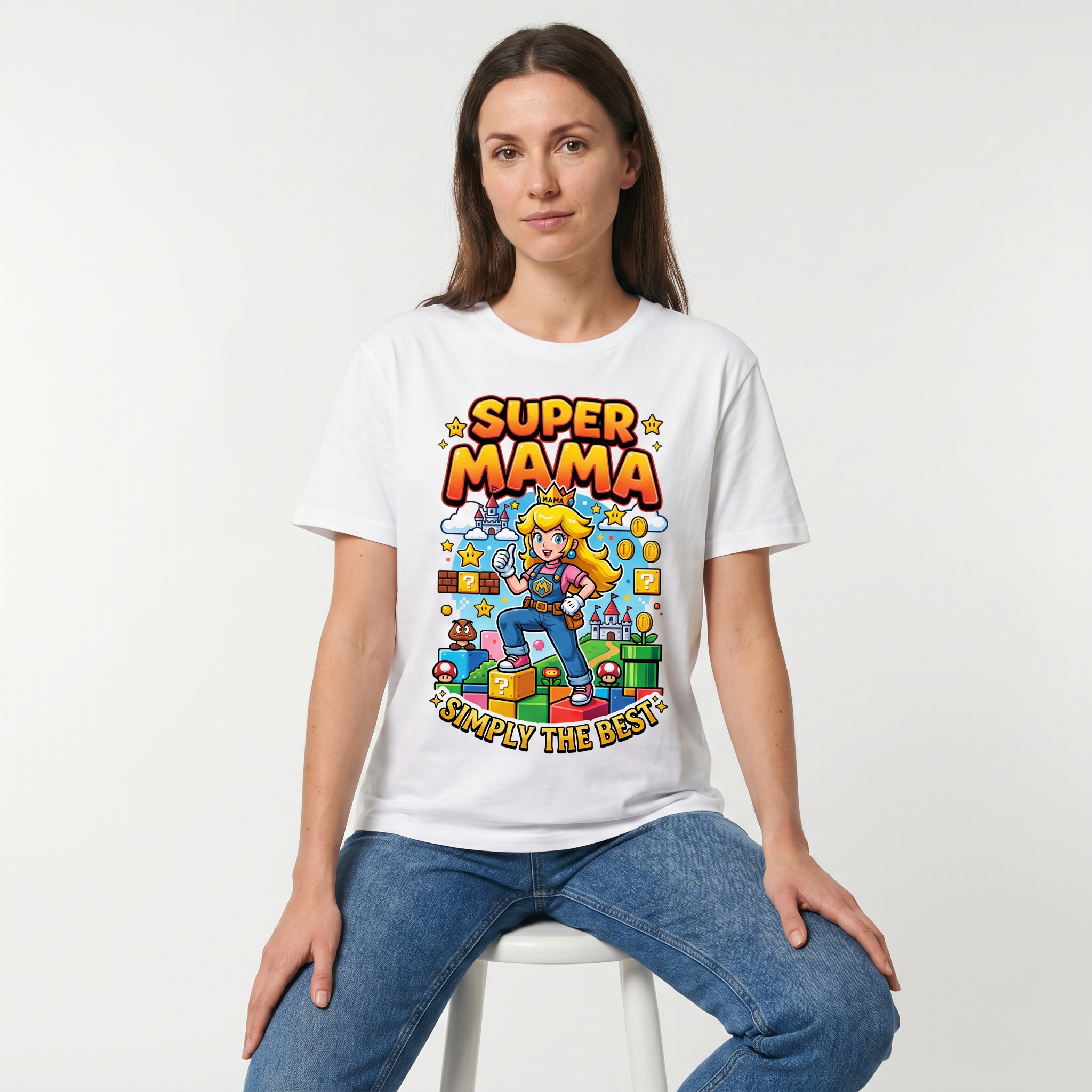 Koszulka Damska T-Shirt Prezent Dla Mamy SUPER MAMA Super Mario Biała lub Czarna