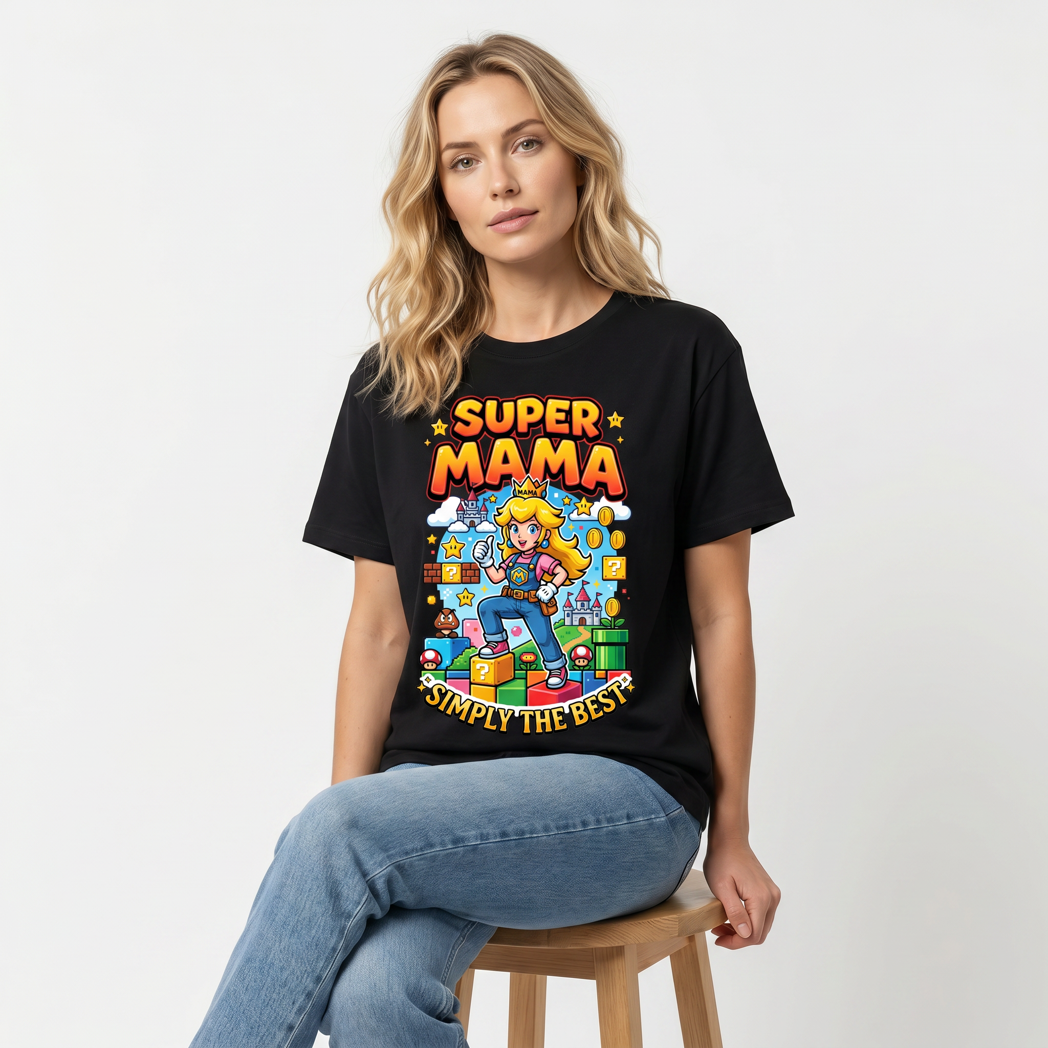 Koszulka Damska T-Shirt Prezent Dla Mamy SUPER MAMA Super Mario Biała lub Czarna
