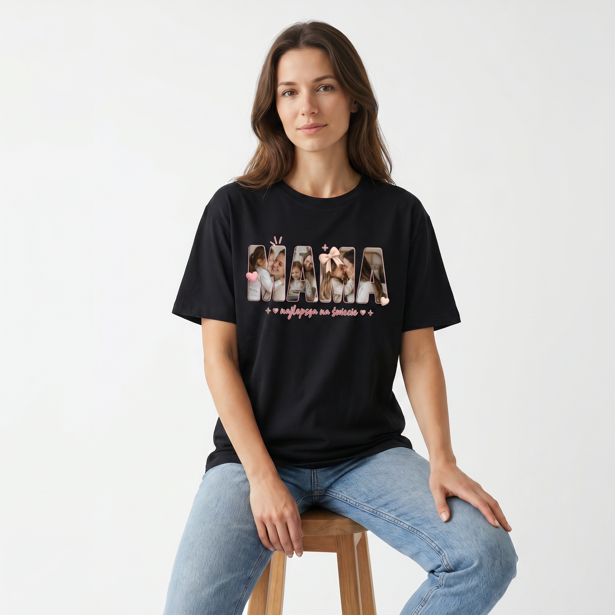 Koszulka Damska T-Shirt Prezent Dla Mamy Ze Zdjęciem Personalizowana Biała lub Czarna
