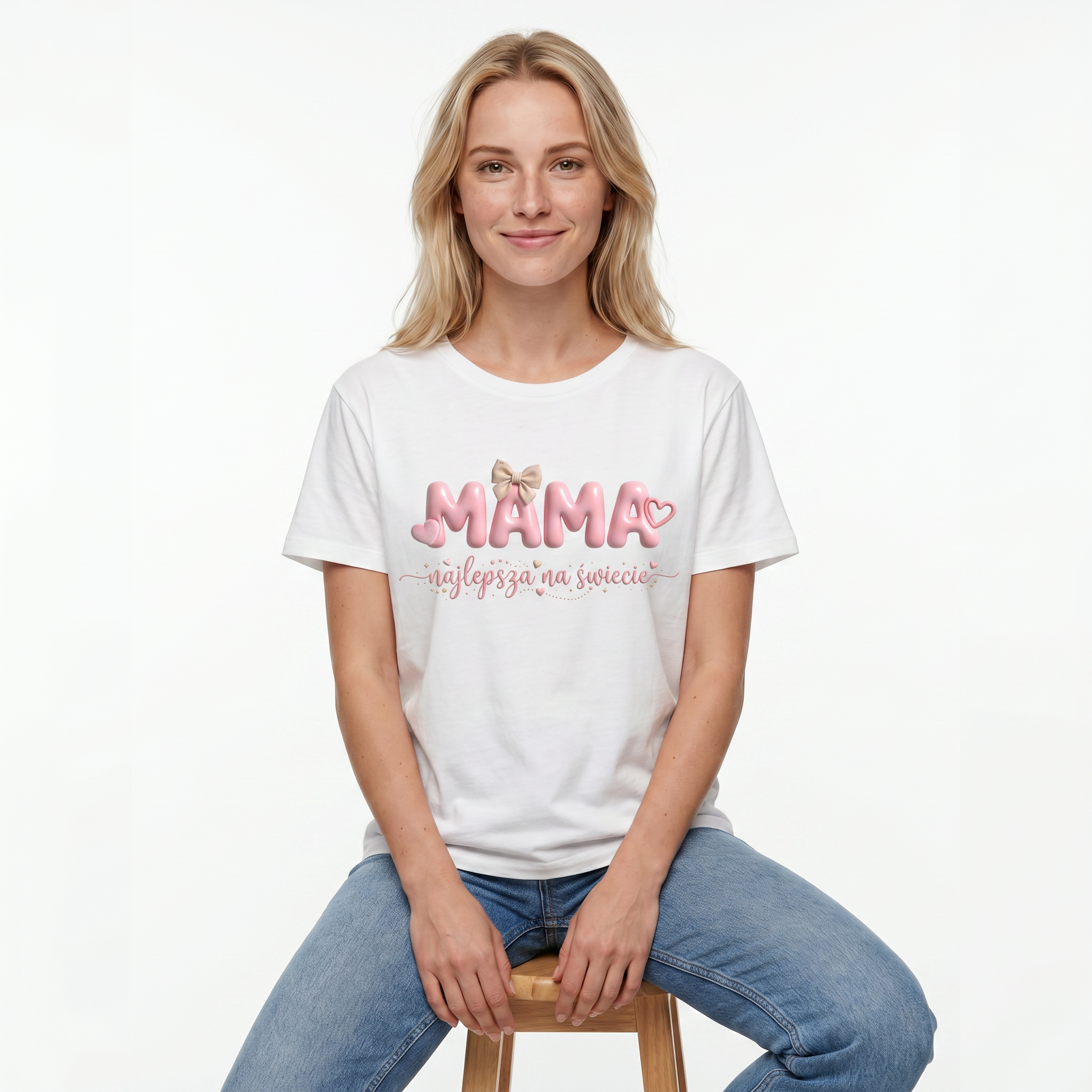 Koszulka Damska T-Shirt Prezent Dla Mamy Napis MAMA najlepsza na świecie Biała lub Czarna