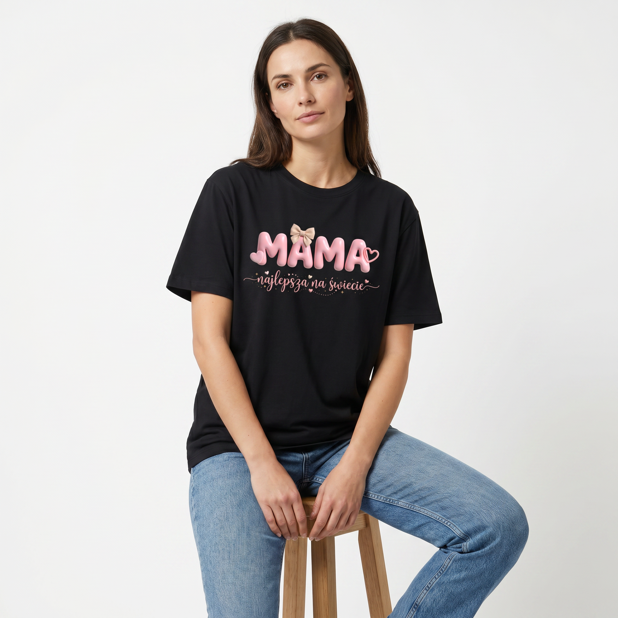 Koszulka Damska T-Shirt Prezent Dla Mamy Napis MAMA najlepsza na świecie Biała lub Czarna
