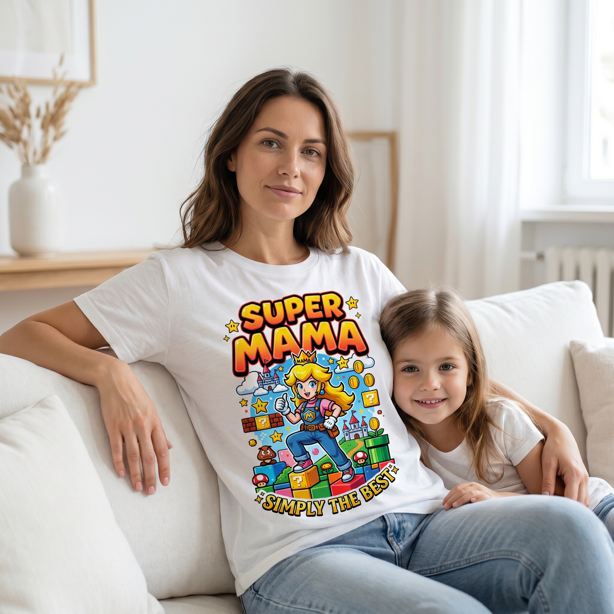 Koszulka Damska T-Shirt Prezent Dla Mamy SUPER MAMA Super Mario Biała lub Czarna