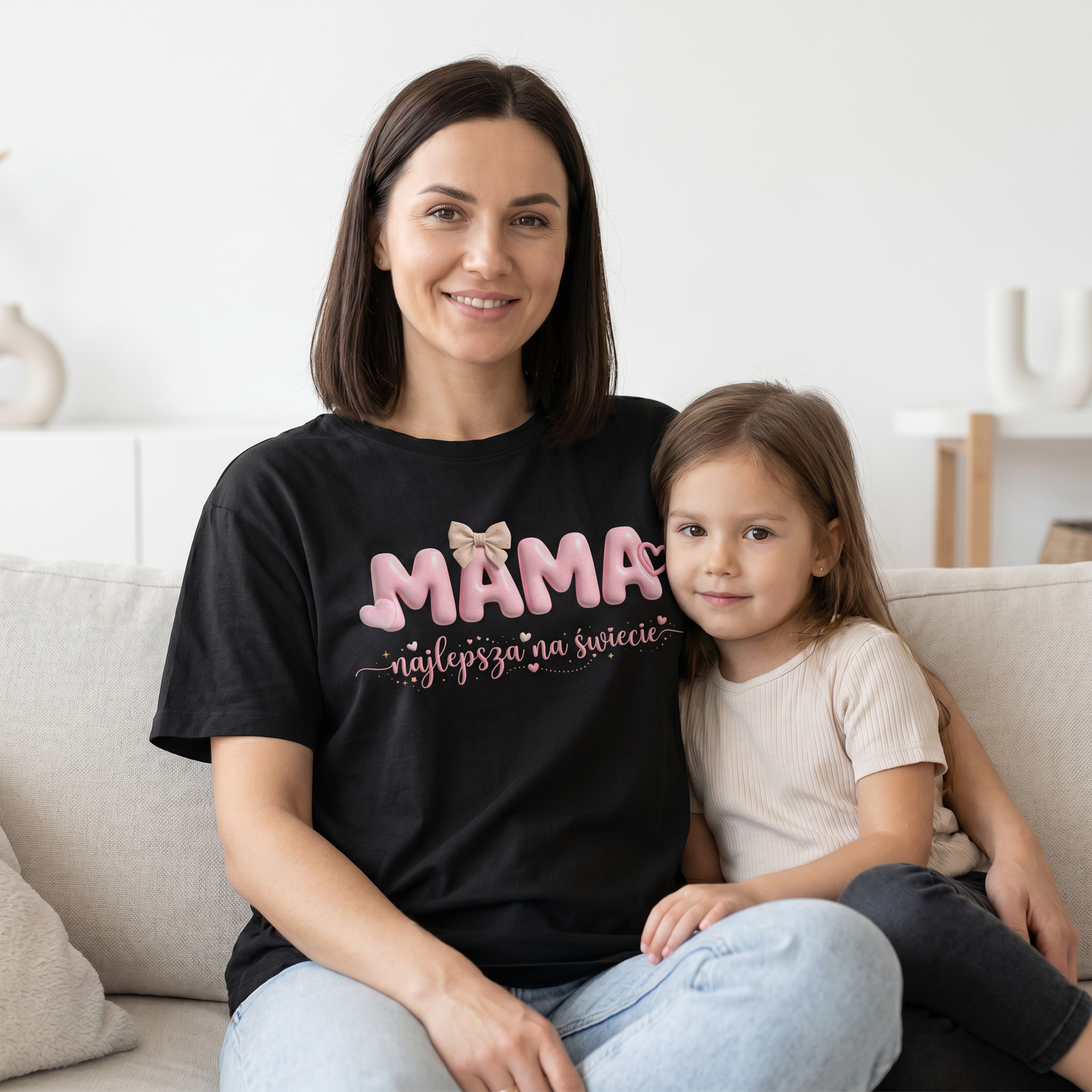 Koszulka Damska T-Shirt Prezent Dla Mamy Napis MAMA najlepsza na świecie Biała lub Czarna