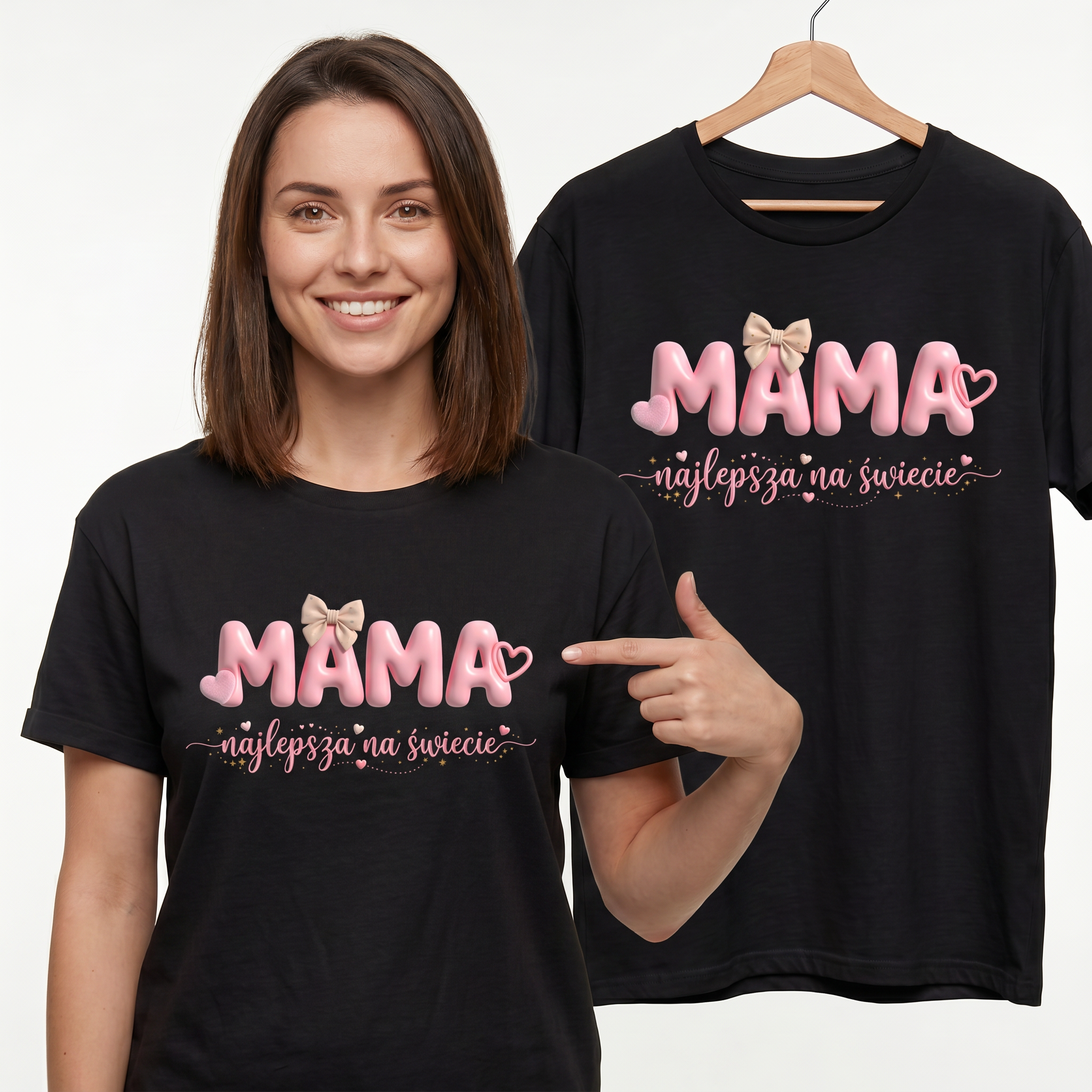 Koszulka Damska T-Shirt Prezent Dla Mamy Napis MAMA najlepsza na świecie Biała lub Czarna Drugie zdjęcie produktu