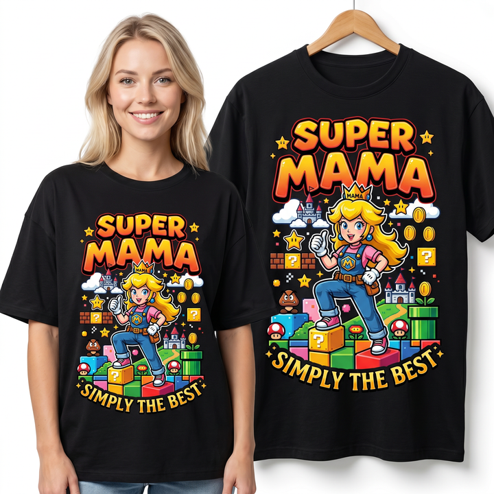 Koszulka Damska T-Shirt Prezent Dla Mamy SUPER MAMA Super Mario Biała lub Czarna