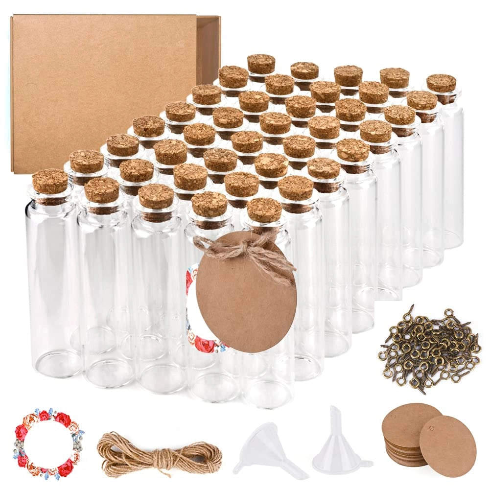Zestaw 40 buteleczek szklanych 20ml z korkiem, akcesoriami i etykietami Główne zdjęcie produktu