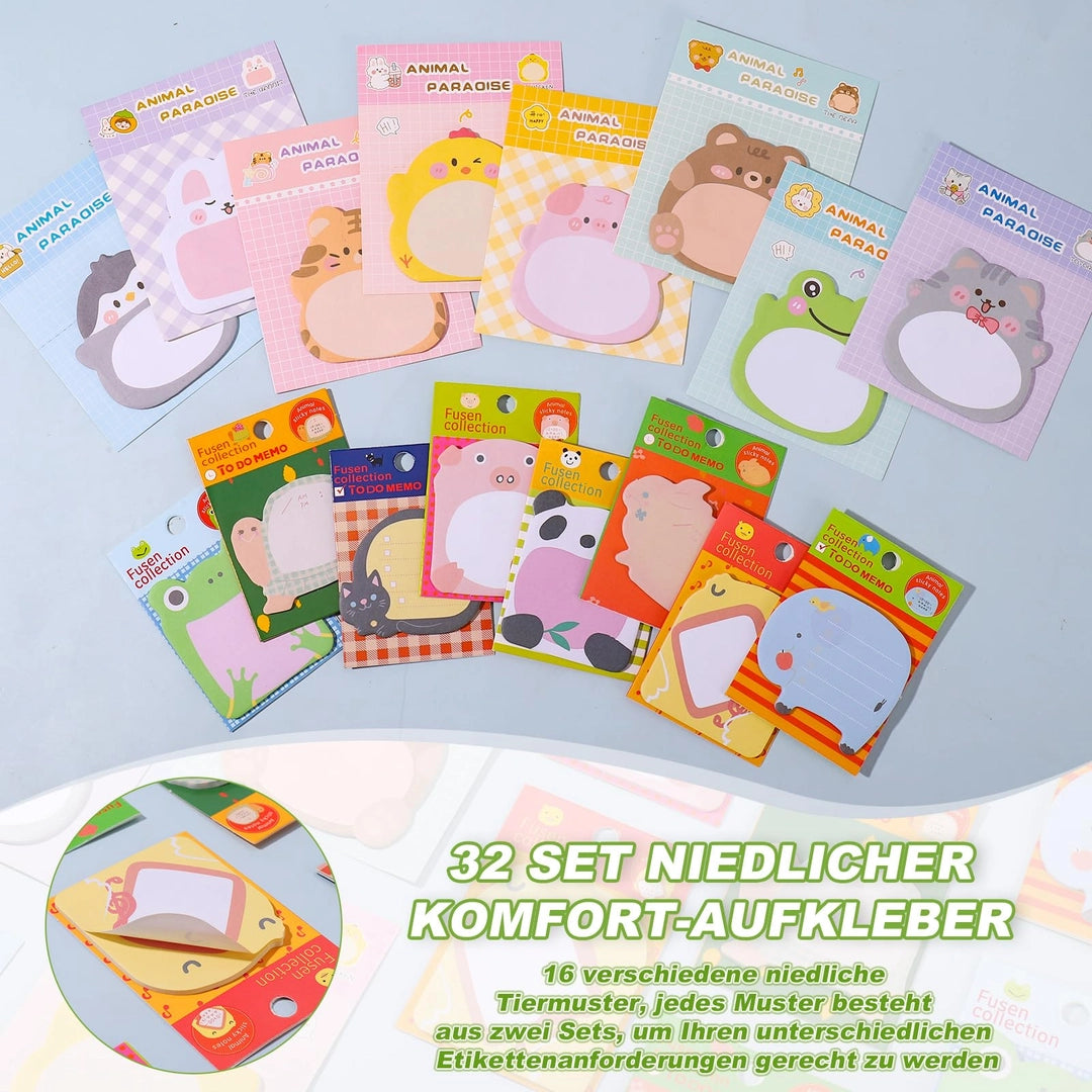 Zestaw 32 karteczek samoprzylepnych sticky notes zwierzątka kawaii