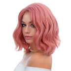 Różowa Pastelowa Peruka Kręcone Włosy Bob Do Ramion Naturalny Wygląd Cosplay