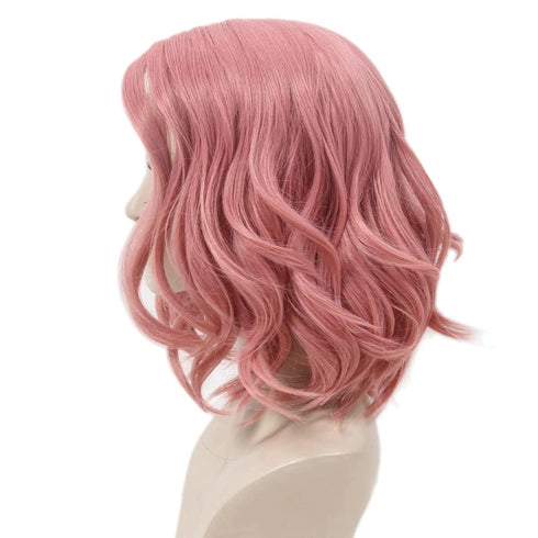 Różowa Pastelowa Peruka Kręcone Włosy Bob Do Ramion Naturalny Wygląd Cosplay