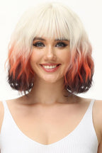 Krótka falowana peruka bob z grzywką ombre blond ruda brązowa