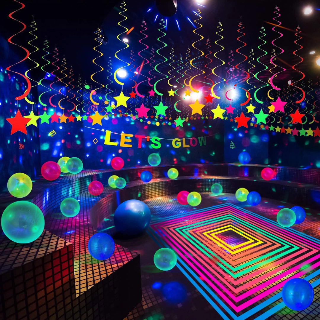 Dekoracje UV neonowe na imprezę Glow Party zestaw 141 elementów