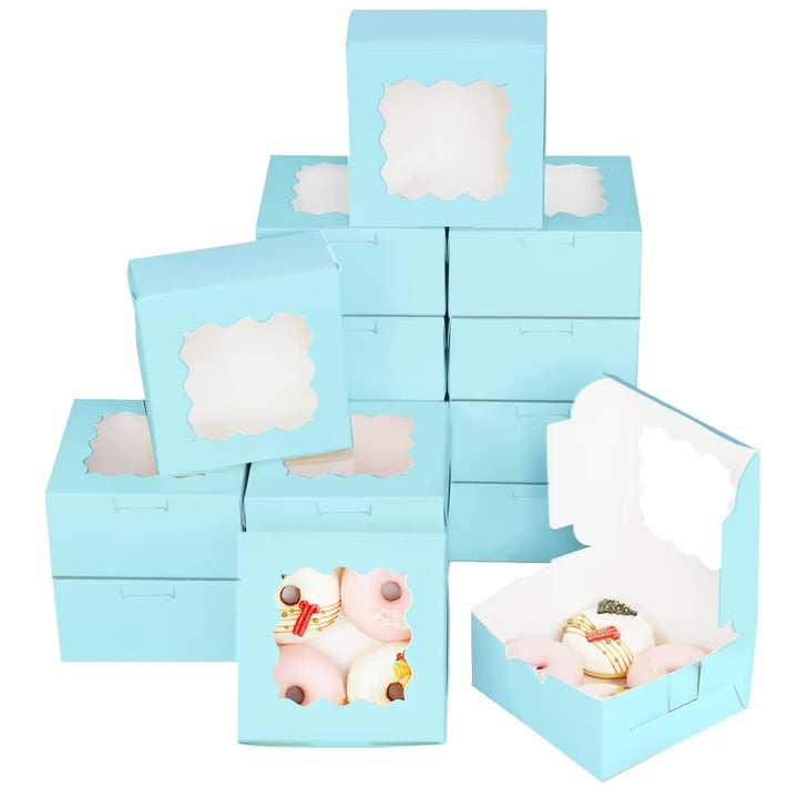 Niebieskie Pudełka Prezentowe z Okienkiem na Ciastka Słodycze 15 szt. 15,2 × 15,2 × 7,6 cm