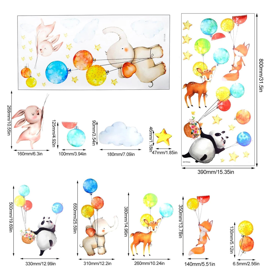 Naklejki na ścianę dla dzieci zwierzątka z balonami 80x39 cm do pokoju malucha