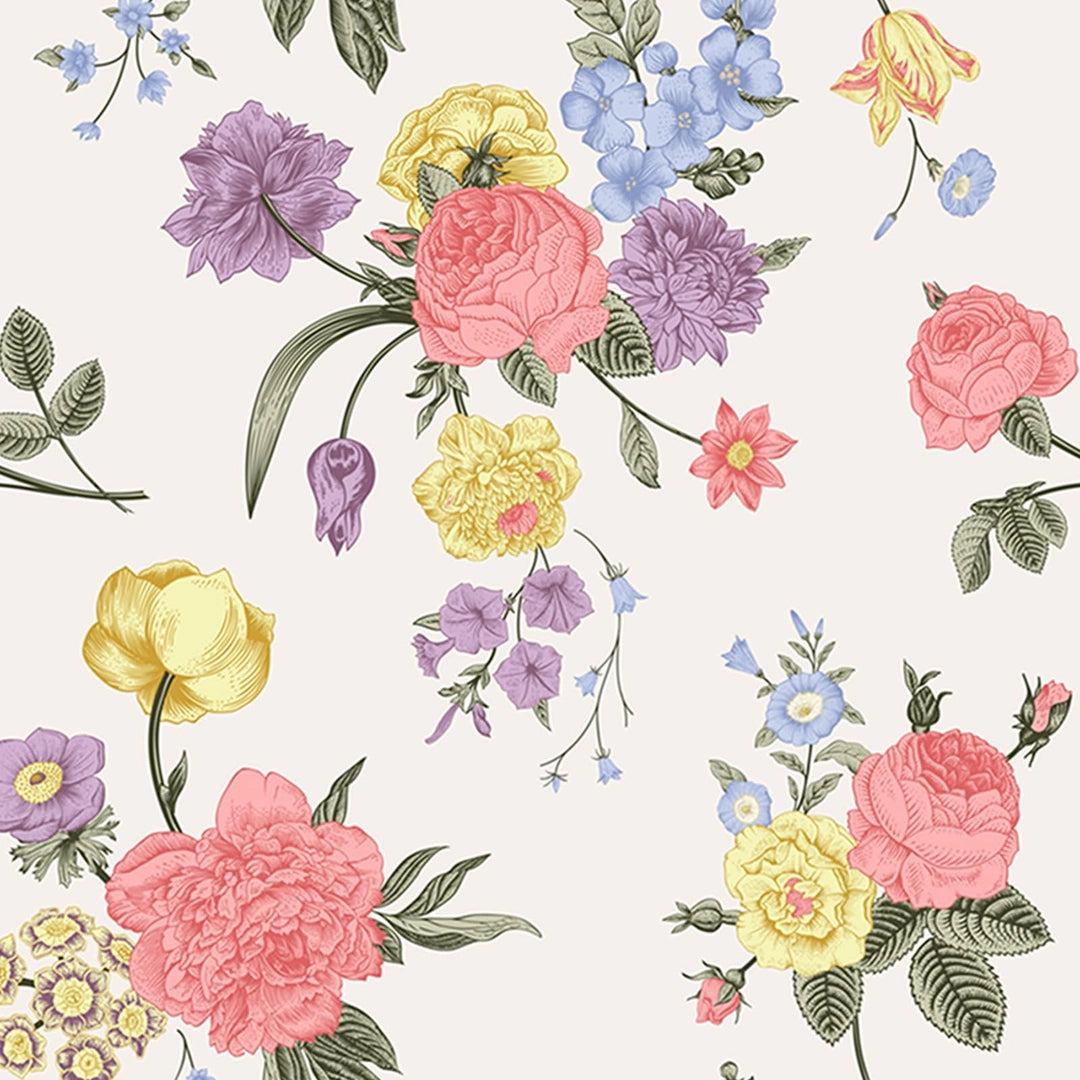 Tapeta Okleina samoprzylepna retro z kwiatowym wzorem vintage – róże piwonie 40x300 cm Główne zdjęcie produktu