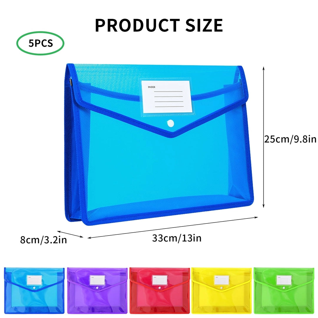 Teczki kopertowe A4 5 szt. – kolorowe organizery na dokumenty z zatrzaskiem Drugie zdjęcie produktu