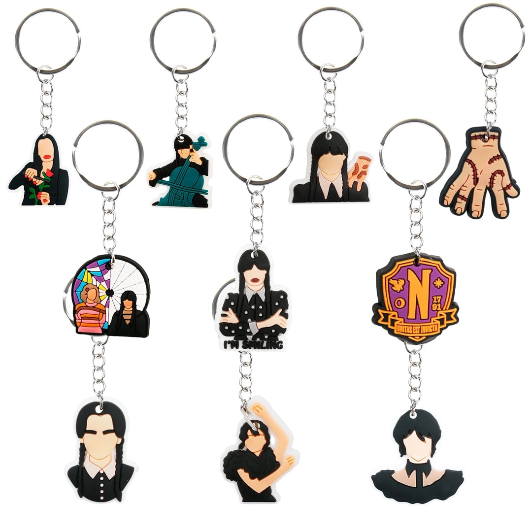 Zestaw 10 breloków kreskówkowych z postaciami w stylu Wednesday Addams Główne zdjęcie produktu