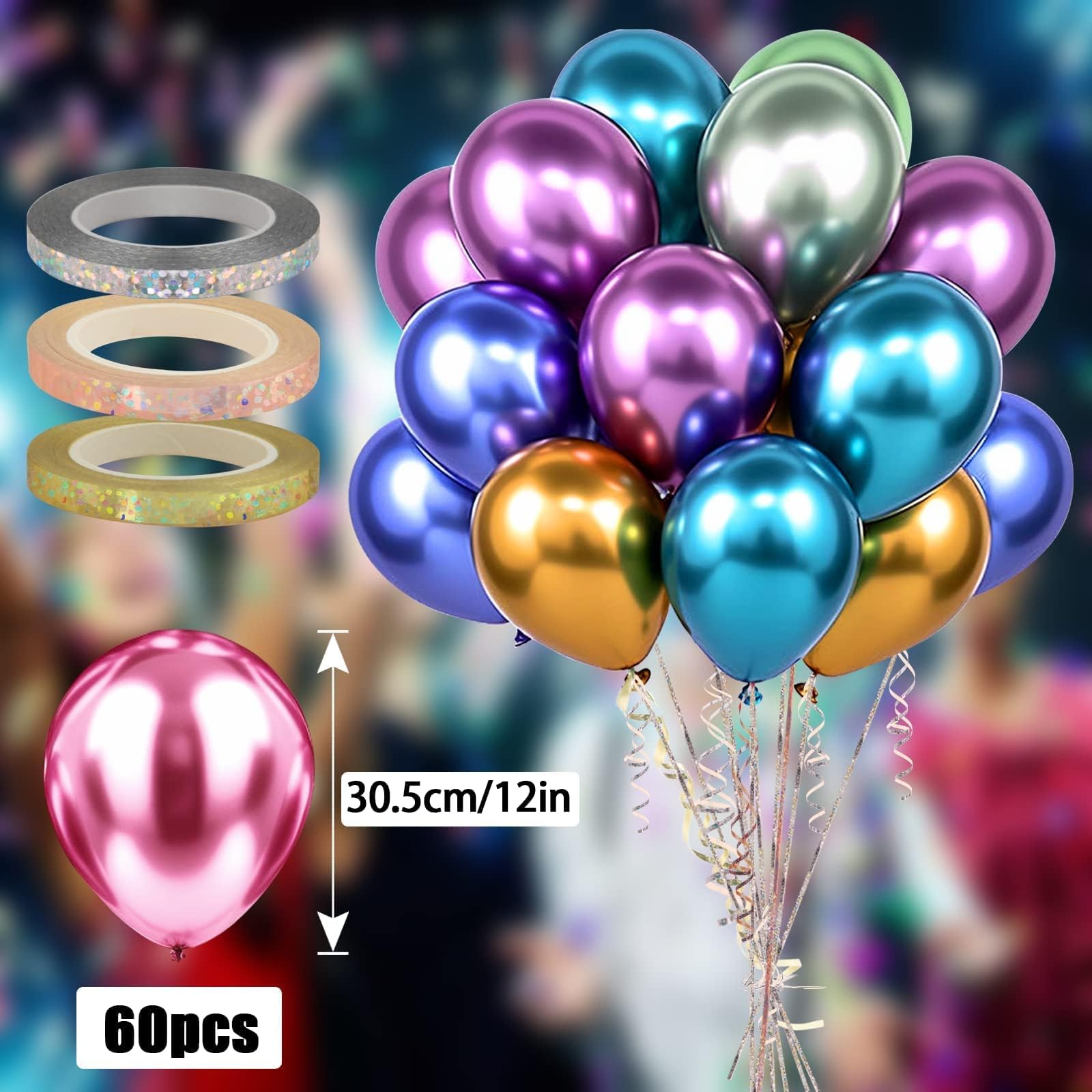 Balony Dekoracyjne Imprezowe Metaliczne 60 szt Kolorowe Zestaw Na Imprezę