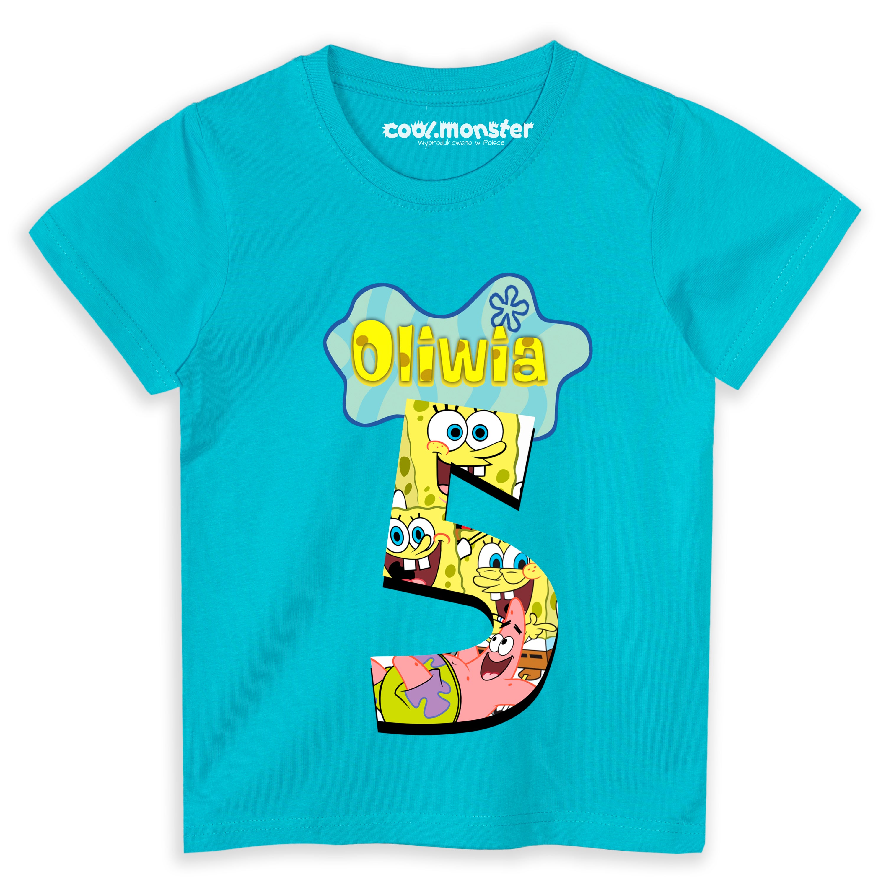 Spongebob Koszulka T-Shirt Dziecięcy z Imieniem i Cyfrą Na Urodziny Prezent SPO03
