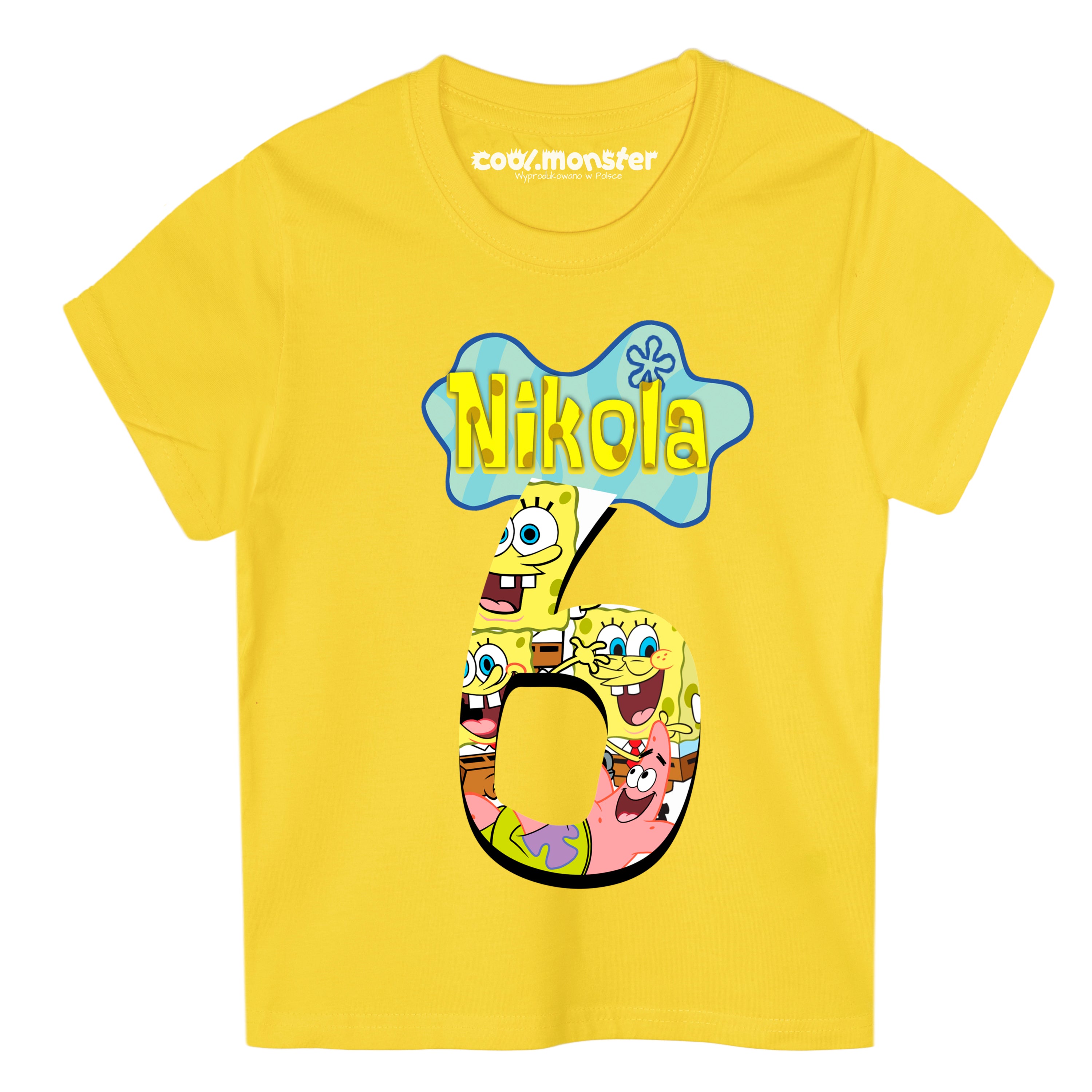 Spongebob Koszulka T-Shirt Dziecięcy z Imieniem i Cyfrą Na Urodziny Prezent SPO03