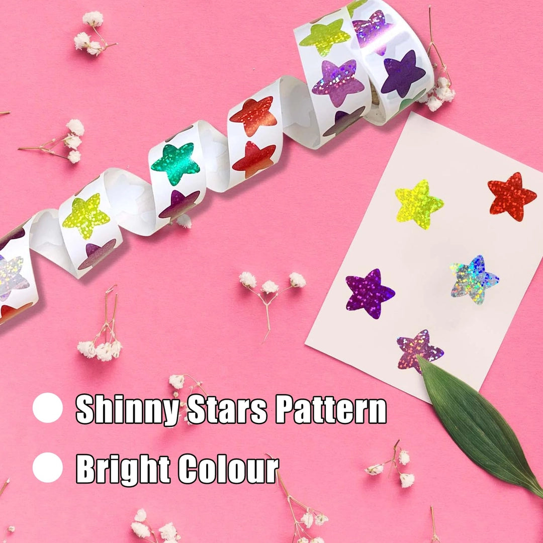 Naklejki gwiazdki holograficzne 500szt zestaw 4 rolki nagrody dla dzieci