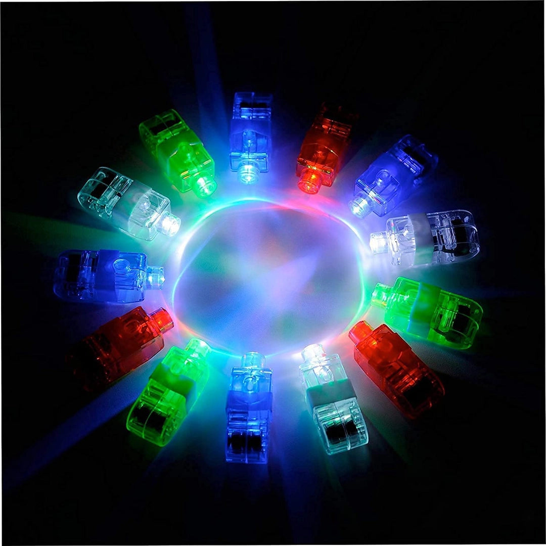 Zestaw 12x migające lampki LED na palec RGB imprezowe kolorowe światła